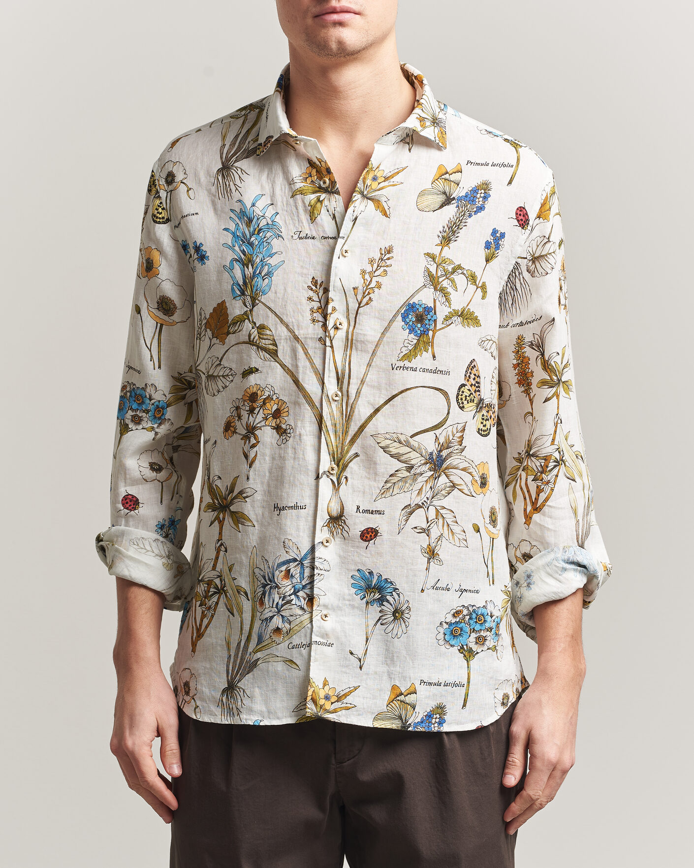 Heren | Overhemden | Stenströms | Reglar Fit Botanical Print Linen Shirt Multi