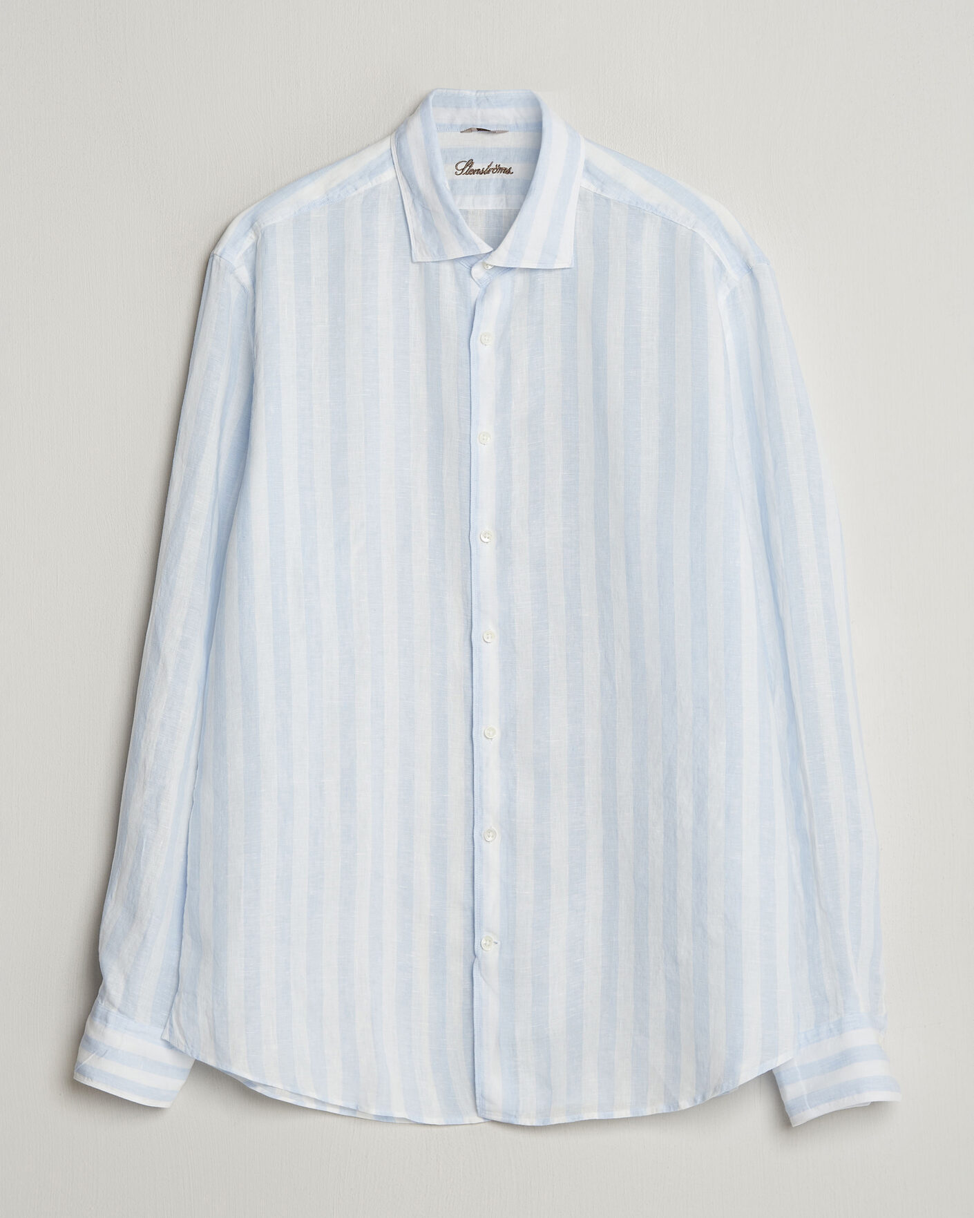 Heren | Overhemden | Stenströms | Regular Fit Wide Stripe Linen Shirt Light Blue