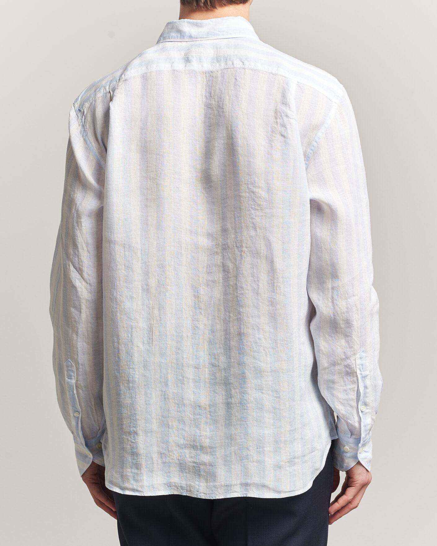 Heren | Overhemden | Stenströms | Regular Fit Wide Stripe Linen Shirt Light Blue