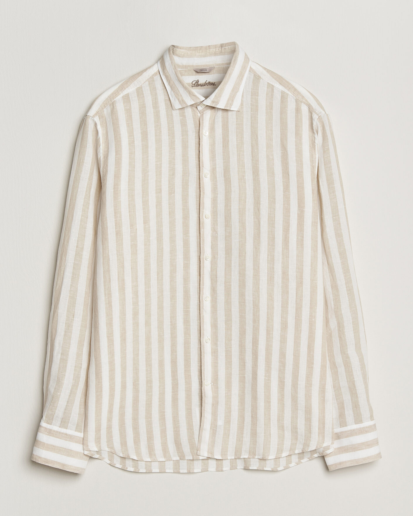 Heren | Overhemden | Stenströms | Regular Fit Wide Stripe Linen Shirt Beige