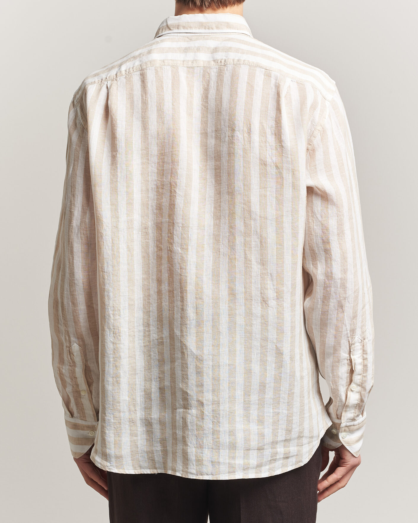 Heren | Overhemden | Stenströms | Regular Fit Wide Stripe Linen Shirt Beige