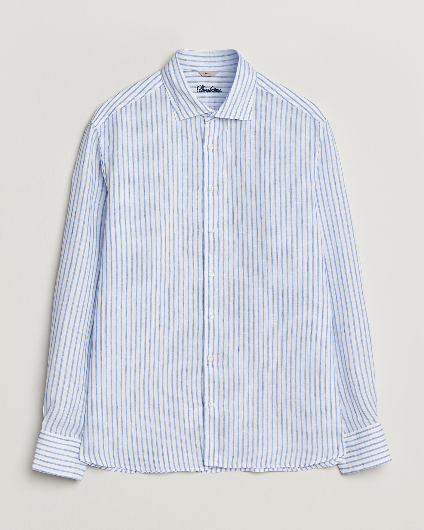 Heren | Overhemden | Stenströms | Regular Fit Striped Linen Shirt White/Dark Blue