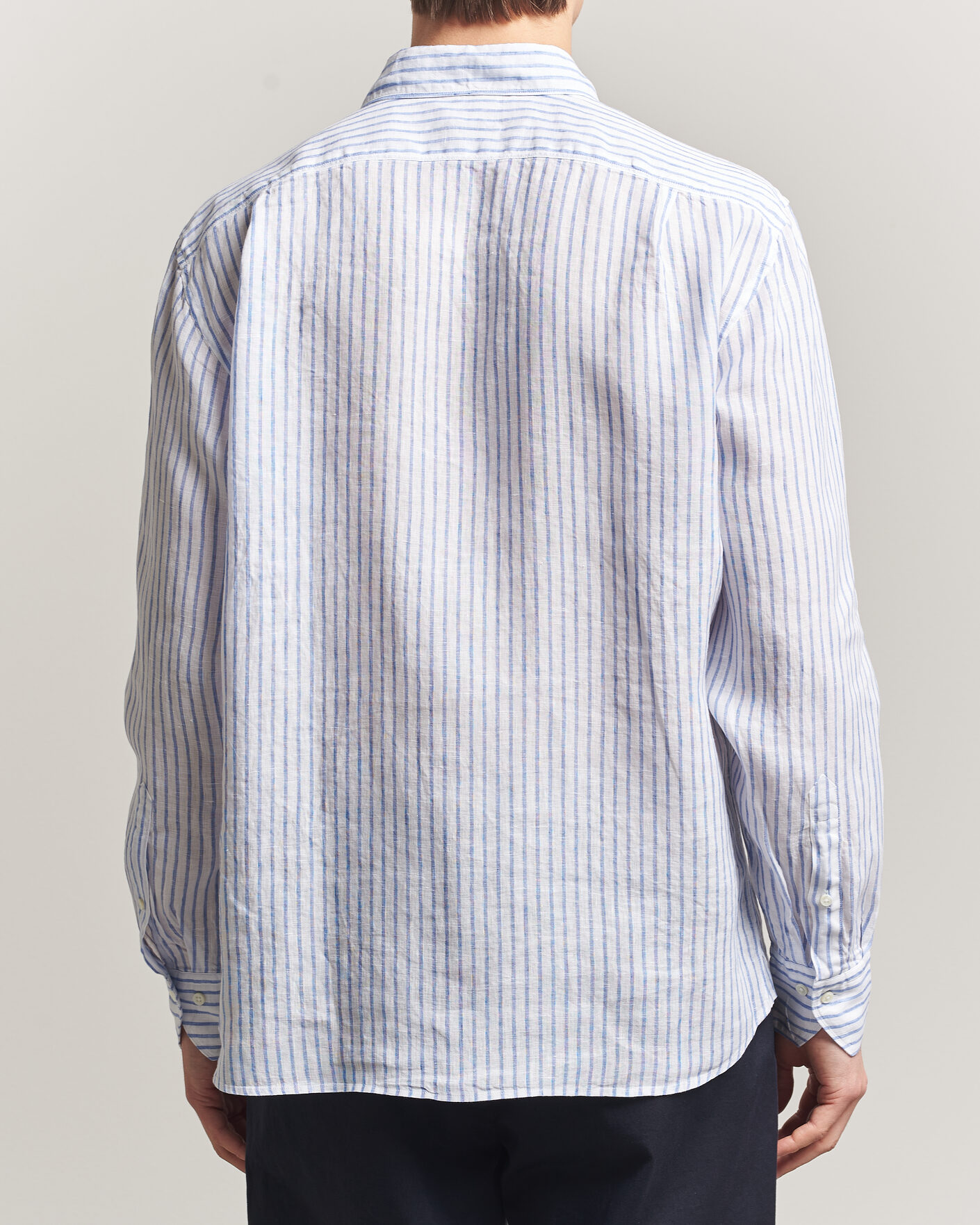 Heren | Overhemden | Stenströms | Regular Fit Striped Linen Shirt White/Dark Blue