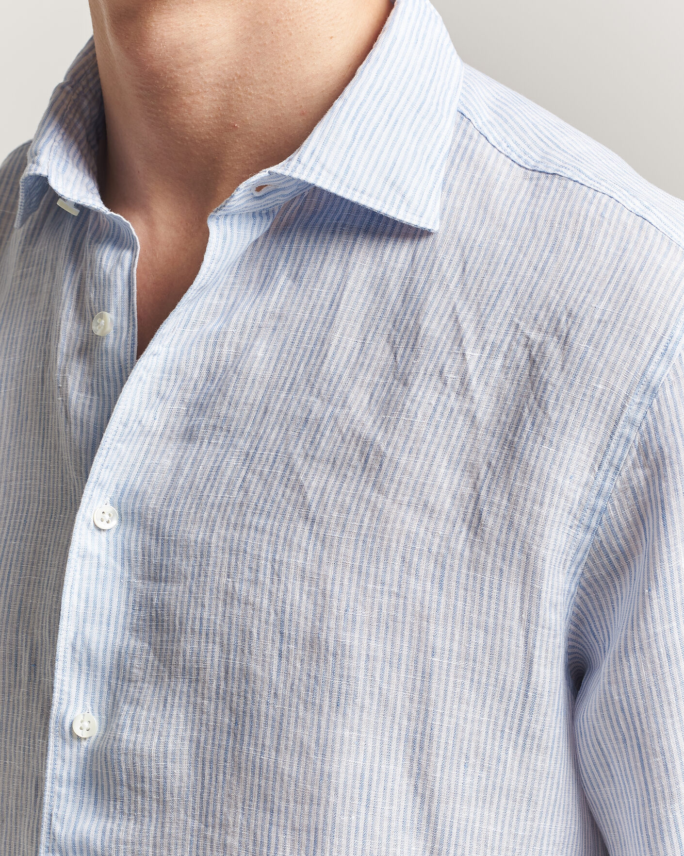 Heren | Overhemden | Stenströms | Regular Fit Thin Striped Linen Shirt Light Blue