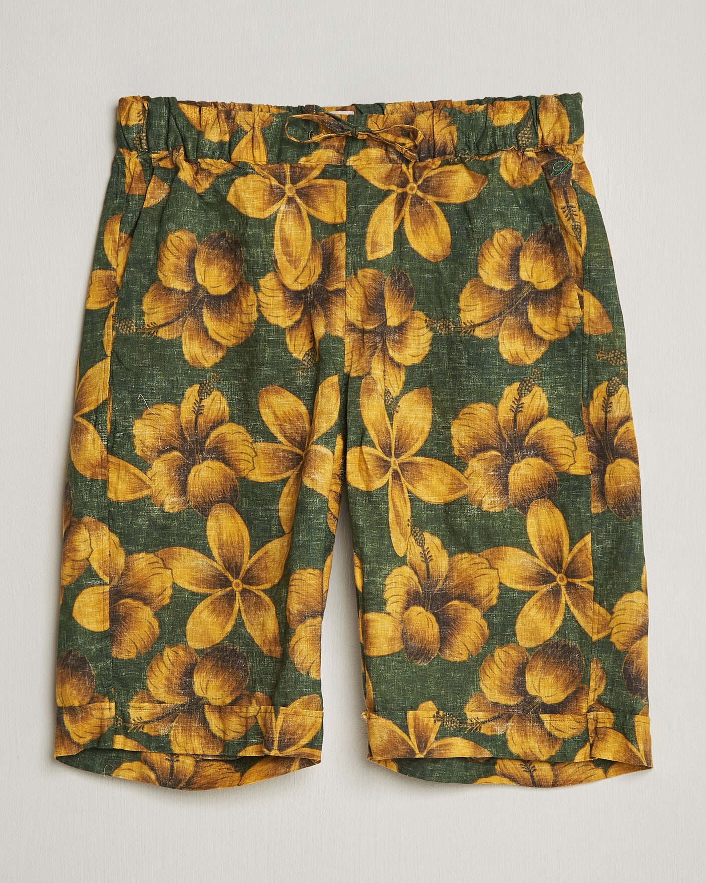 Heren | Korte broek | Stenströms | Flower Printed Linen Shorts Green