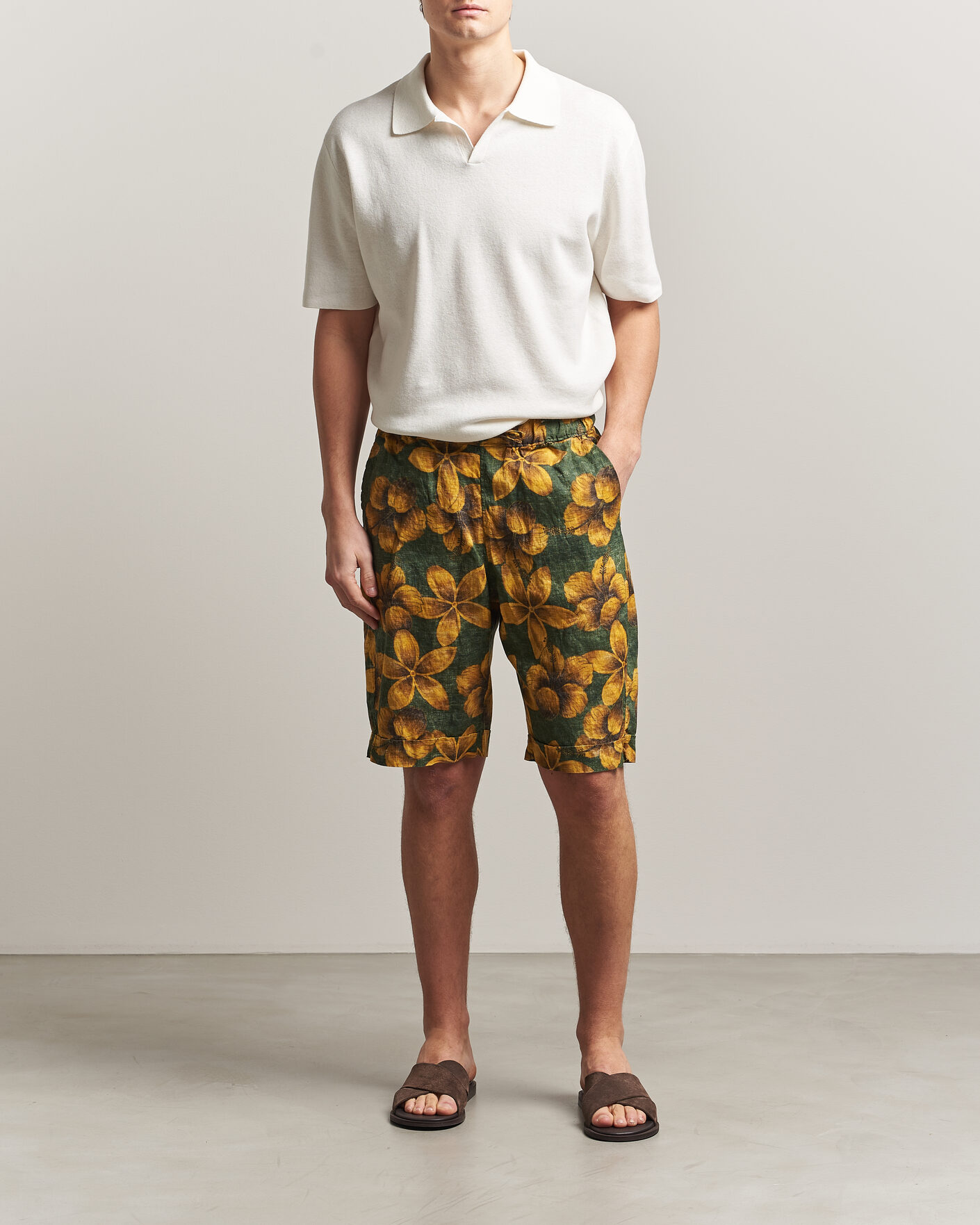 Heren | Korte broek | Stenströms | Flower Printed Linen Shorts Green