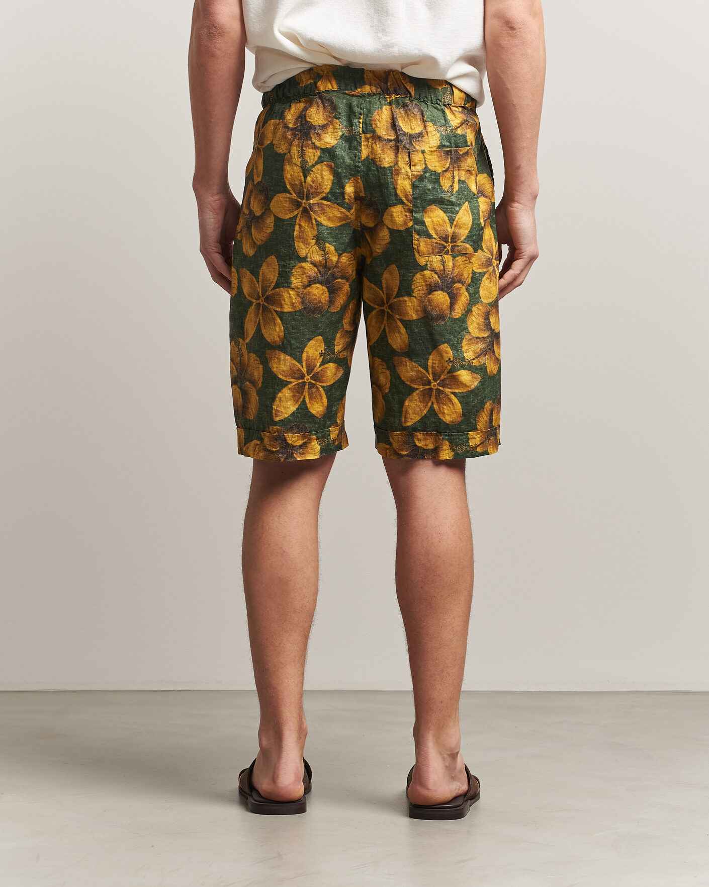 Heren | Korte broek | Stenströms | Flower Printed Linen Shorts Green