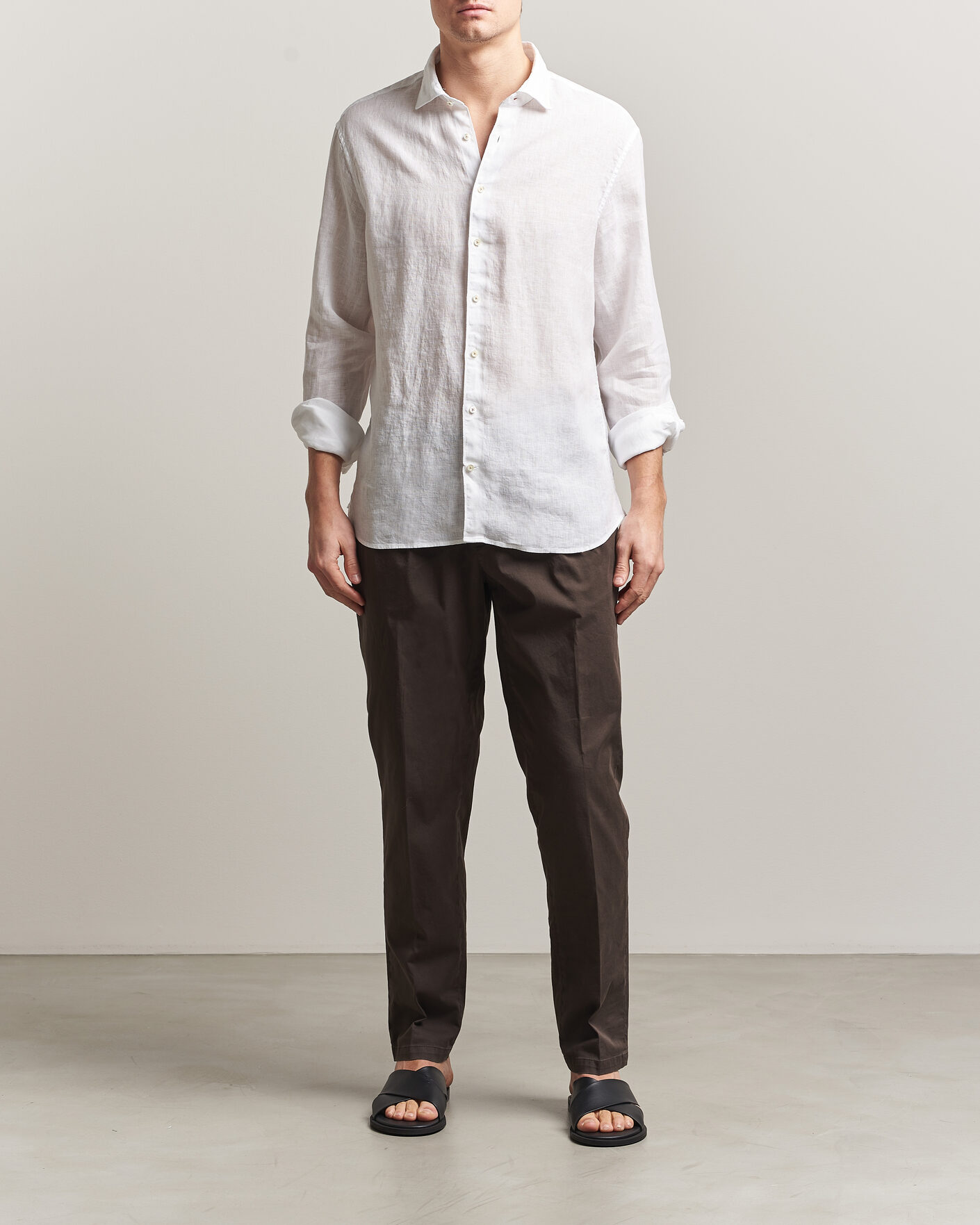 Heren | Overhemden | Stenströms | Regular Fit Cut Away Linen Shirt White