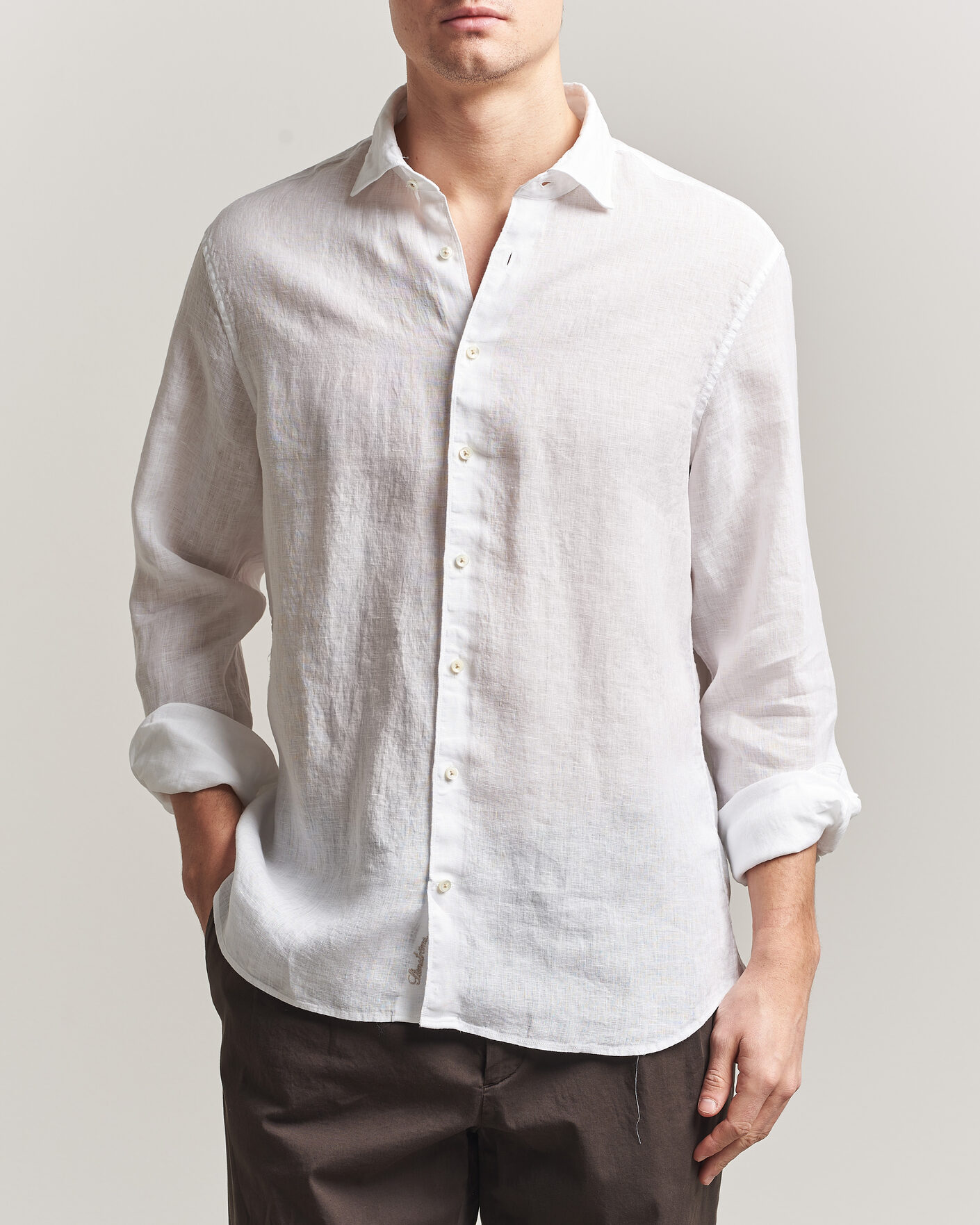 Heren | Overhemden | Stenströms | Regular Fit Cut Away Linen Shirt White