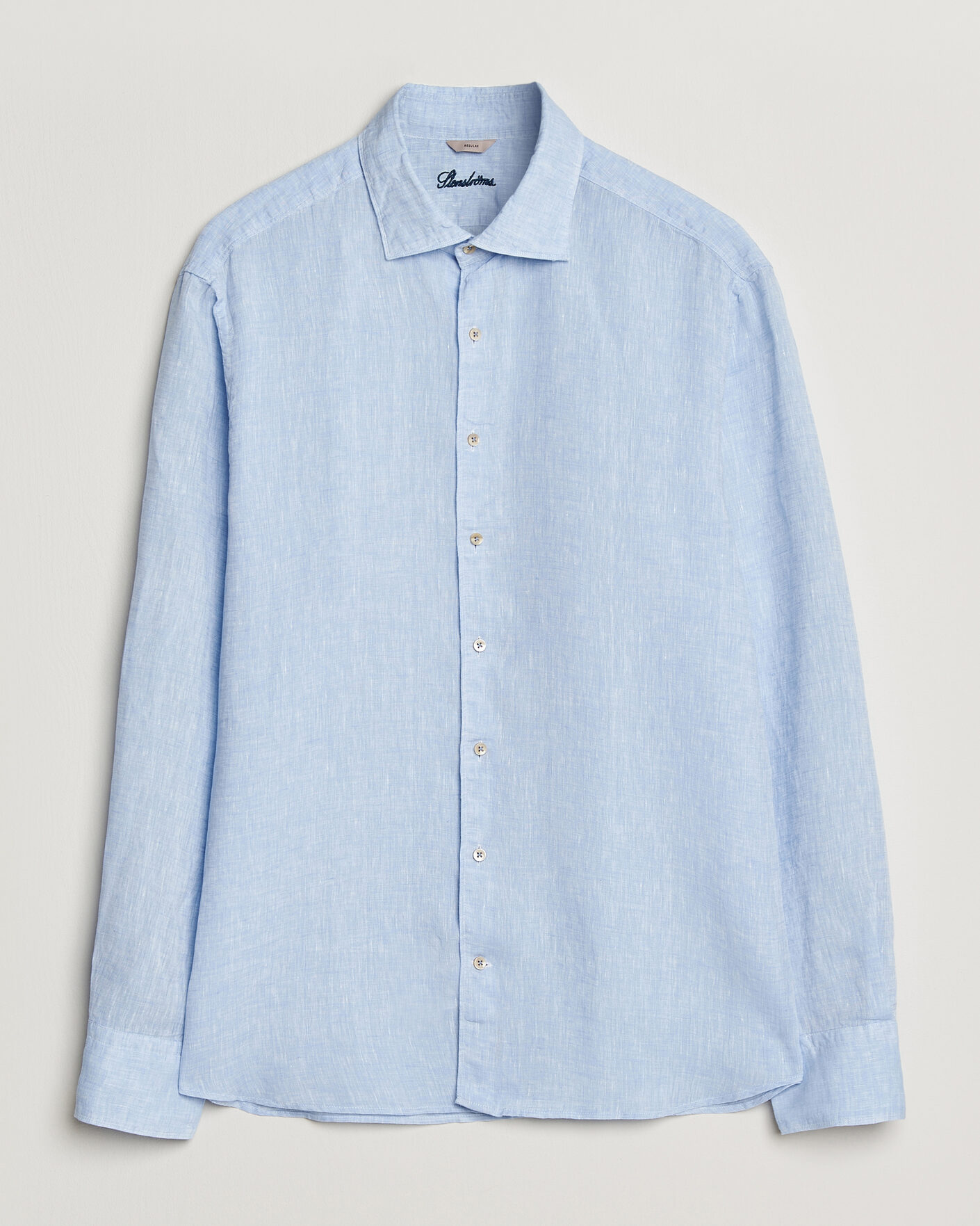 Heren | Overhemden | Stenströms | Regular Fit Cut Away Linen Shirt Light Blue