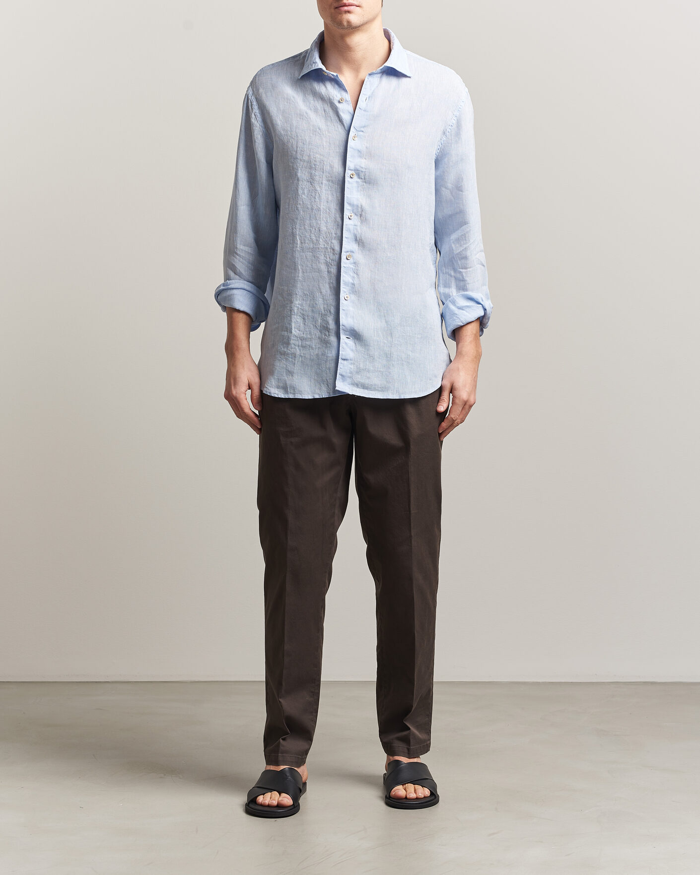 Heren | Overhemden | Stenströms | Regular Fit Cut Away Linen Shirt Light Blue