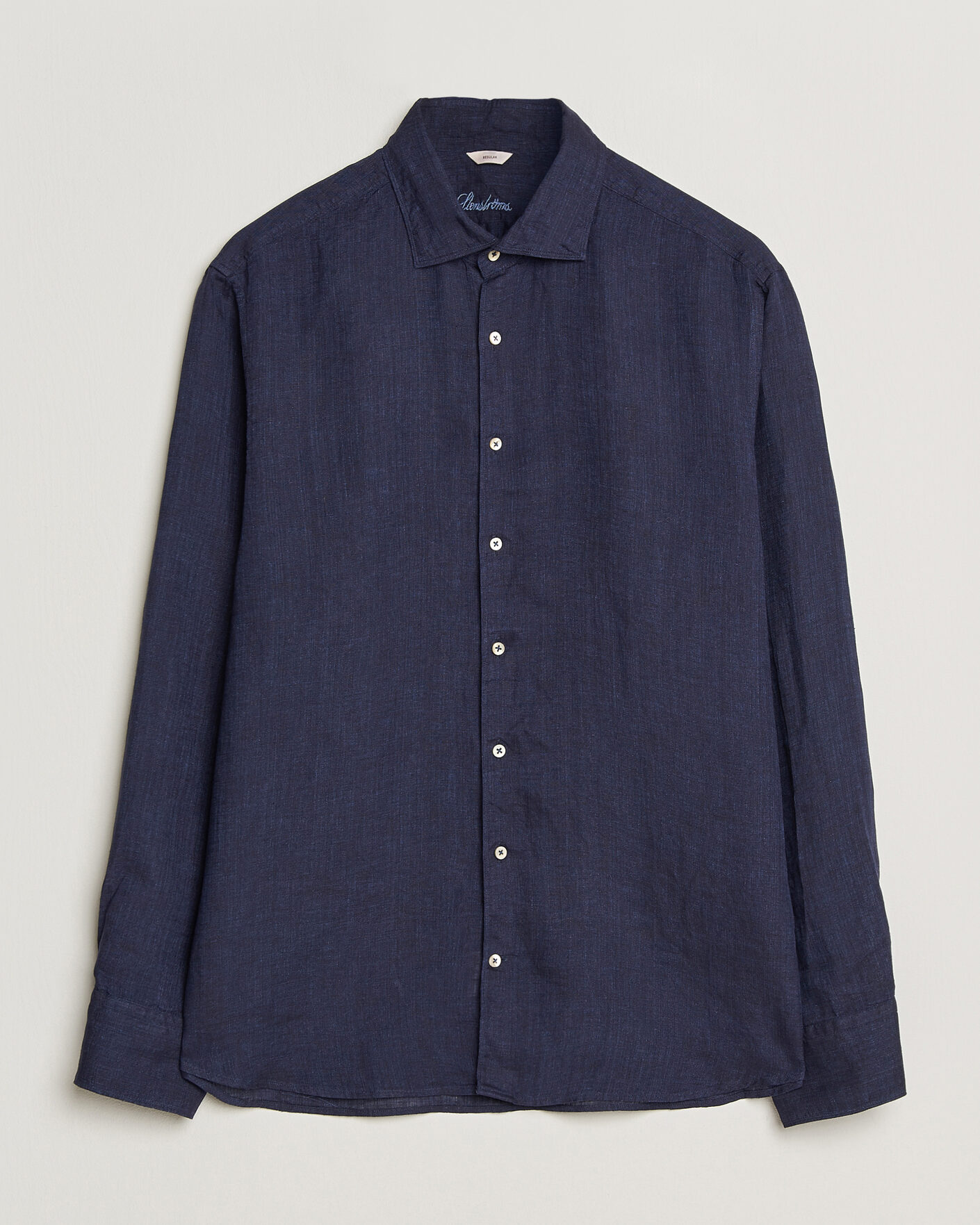Heren | Overhemden | Stenströms | Regular Fit Cut Away Linen Shirt Navy