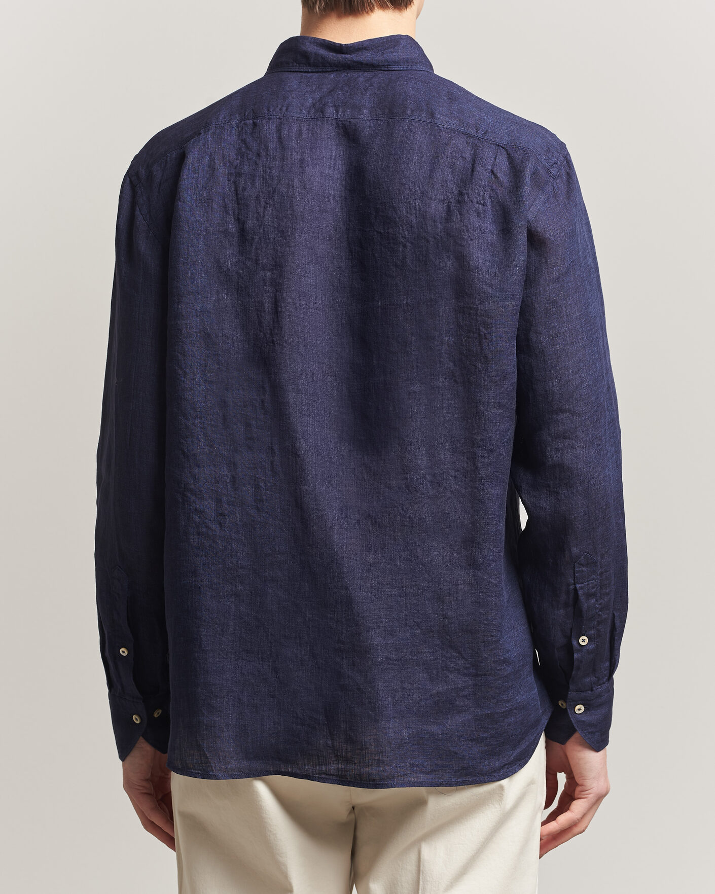 Heren | Overhemden | Stenströms | Regular Fit Cut Away Linen Shirt Navy