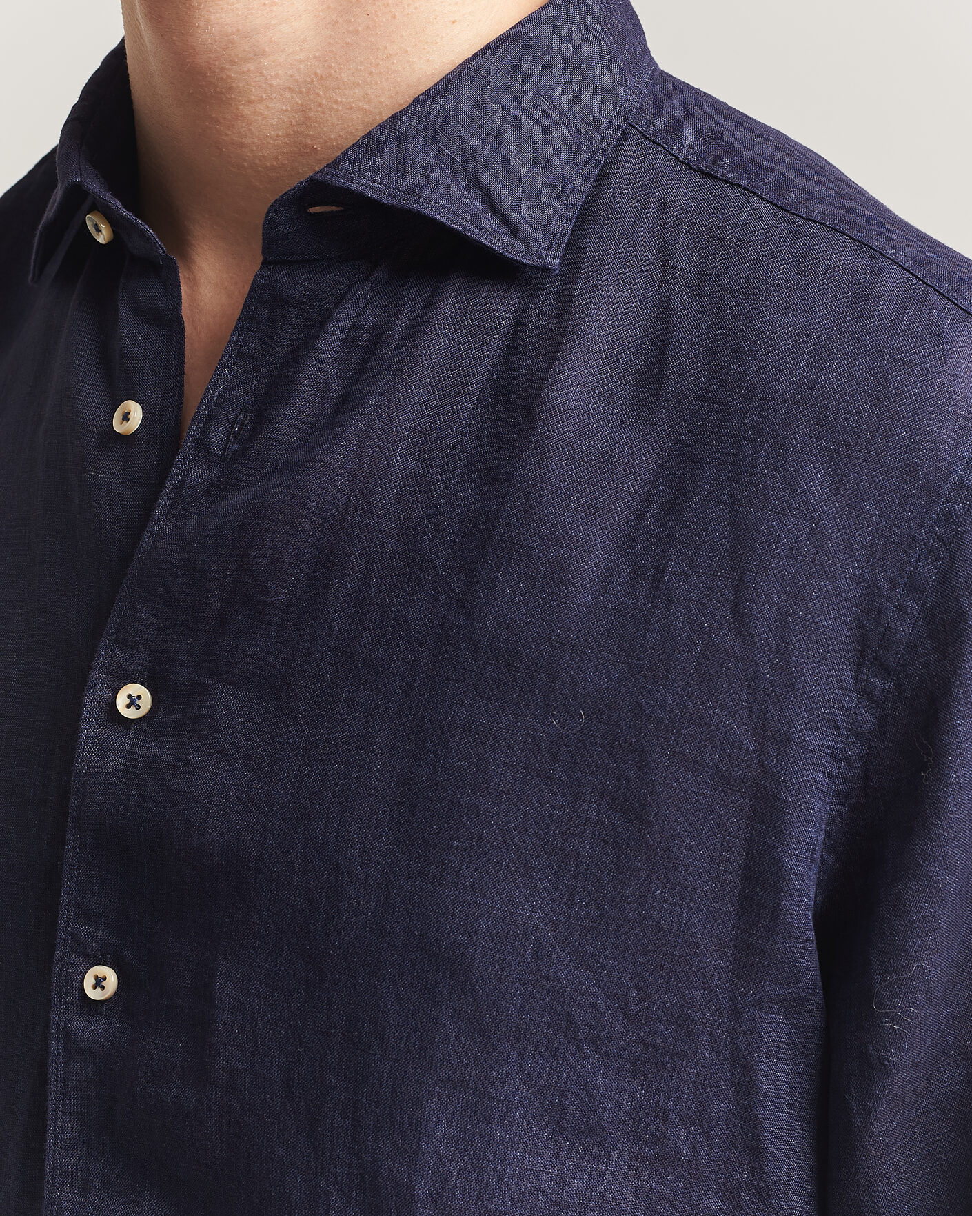 Heren | Overhemden | Stenströms | Regular Fit Cut Away Linen Shirt Navy