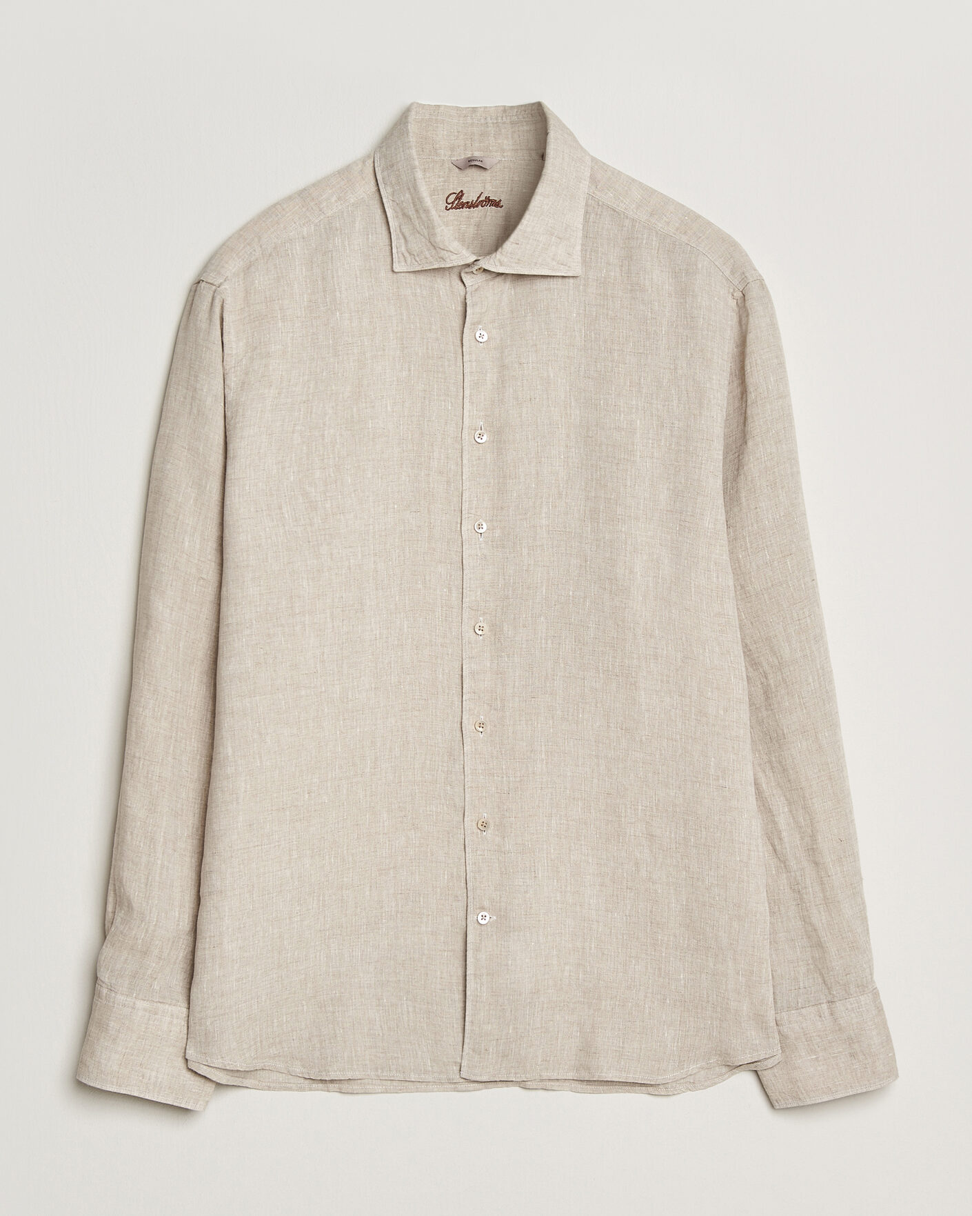 Heren | Overhemden | Stenströms | Regular Fit Cut Away Linen Shirt Beige