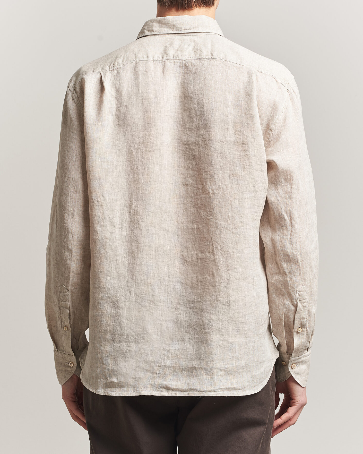 Heren | Overhemden | Stenströms | Regular Fit Cut Away Linen Shirt Beige