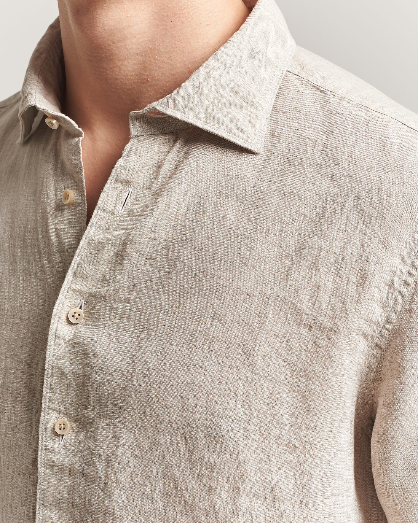 Heren | Overhemden | Stenströms | Regular Fit Cut Away Linen Shirt Beige