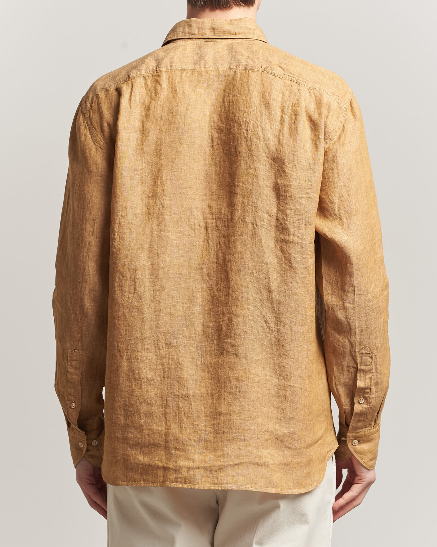 Heren | Overhemden | Stenströms | Regular Fit Cut Away Linen Shirt Light Brown