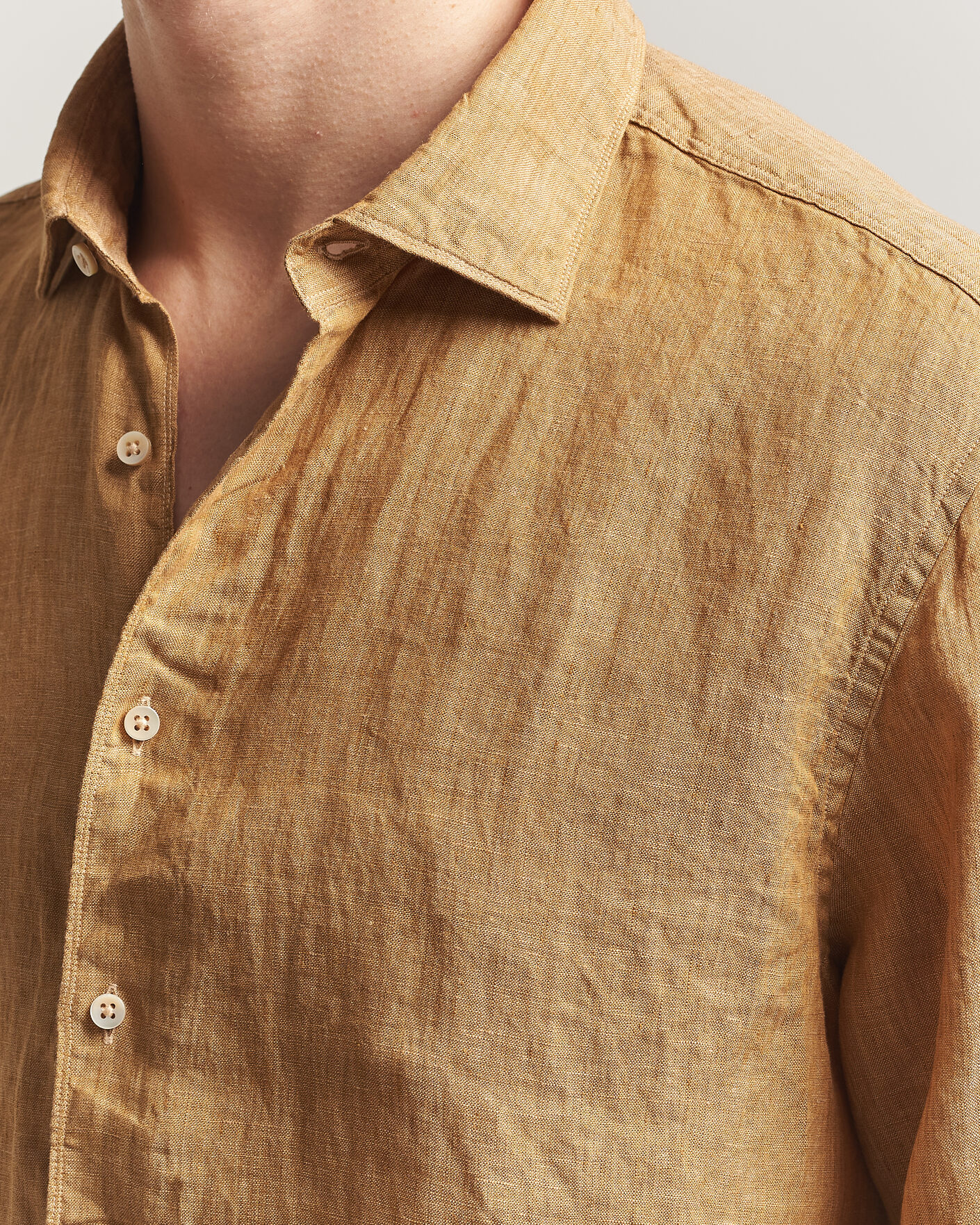 Heren | Overhemden | Stenströms | Regular Fit Cut Away Linen Shirt Light Brown