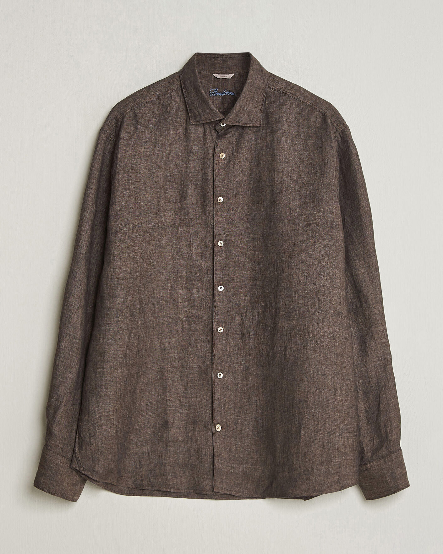 Heren | Overhemden | Stenströms | Regular Fit Cut Away Linen Shirt Brown