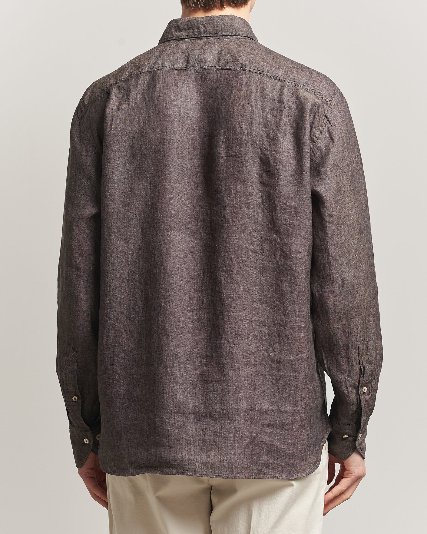 Heren | Overhemden | Stenströms | Regular Fit Cut Away Linen Shirt Brown