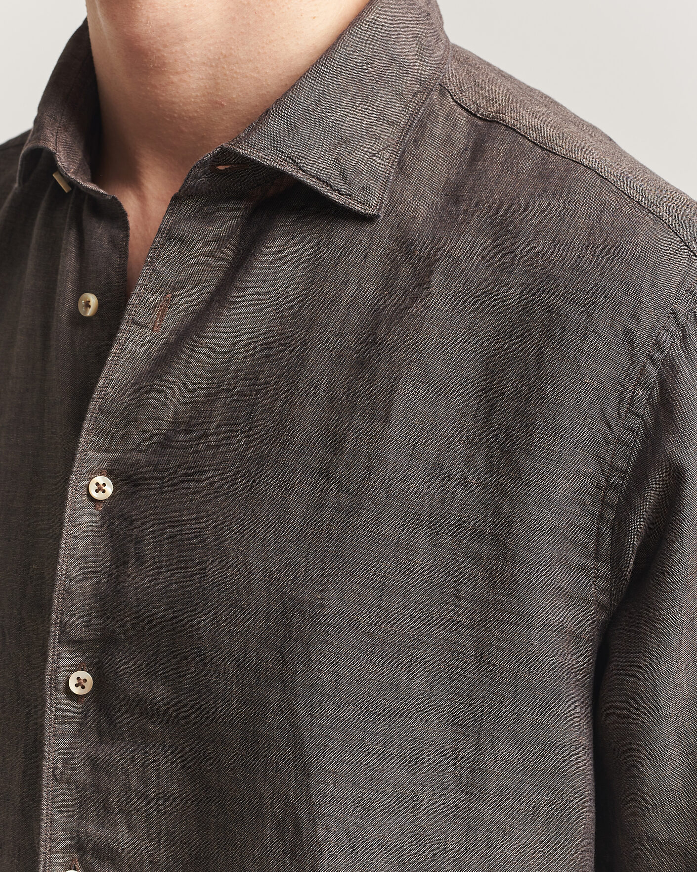 Heren | Overhemden | Stenströms | Regular Fit Cut Away Linen Shirt Brown