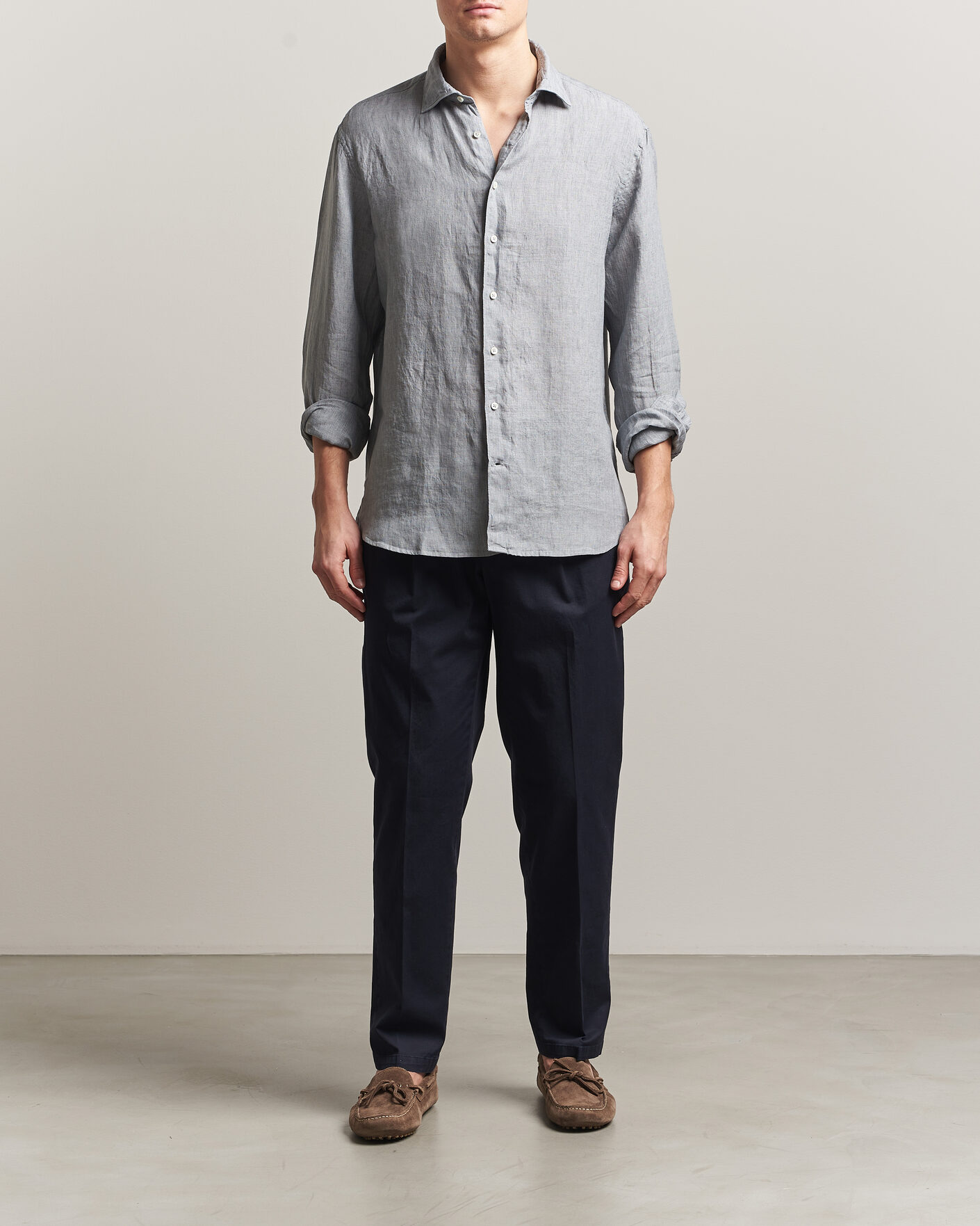 Heren | Overhemden | Stenströms | Regular Fit Cut Away Linen Shirt Grey