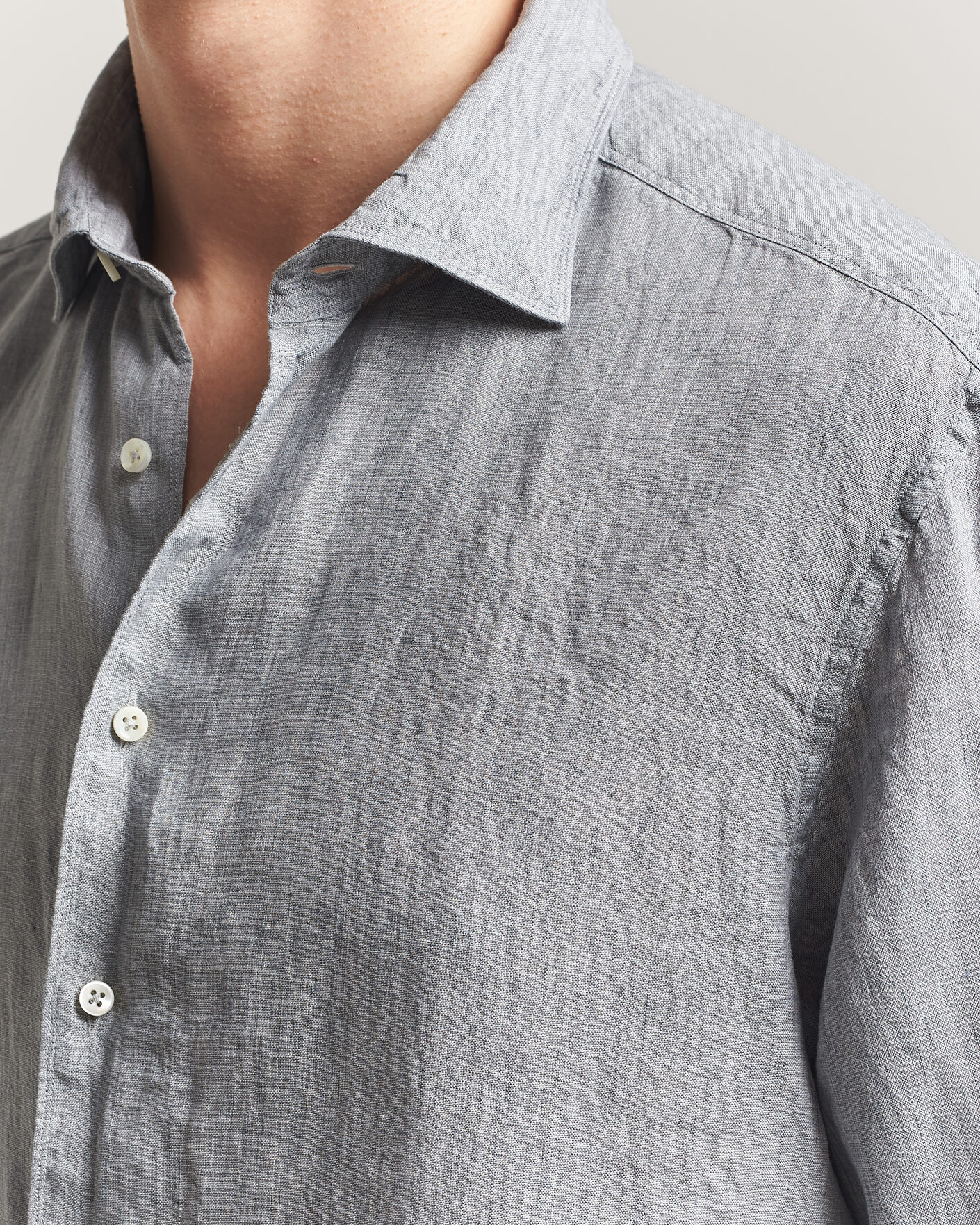 Heren | Overhemden | Stenströms | Regular Fit Cut Away Linen Shirt Grey