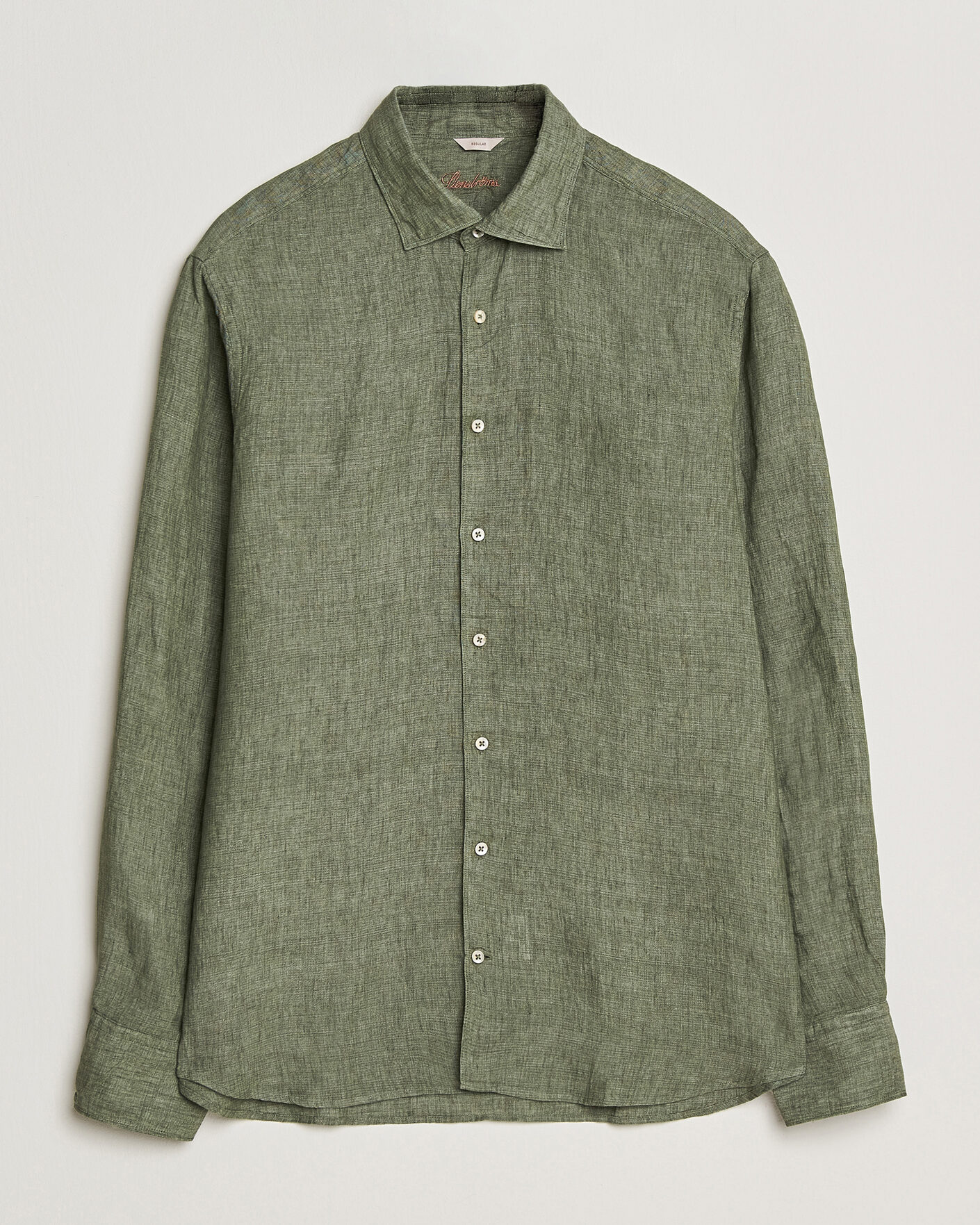 Heren | Overhemden | Stenströms | Regular Fit Cut Away Linen Shirt Green