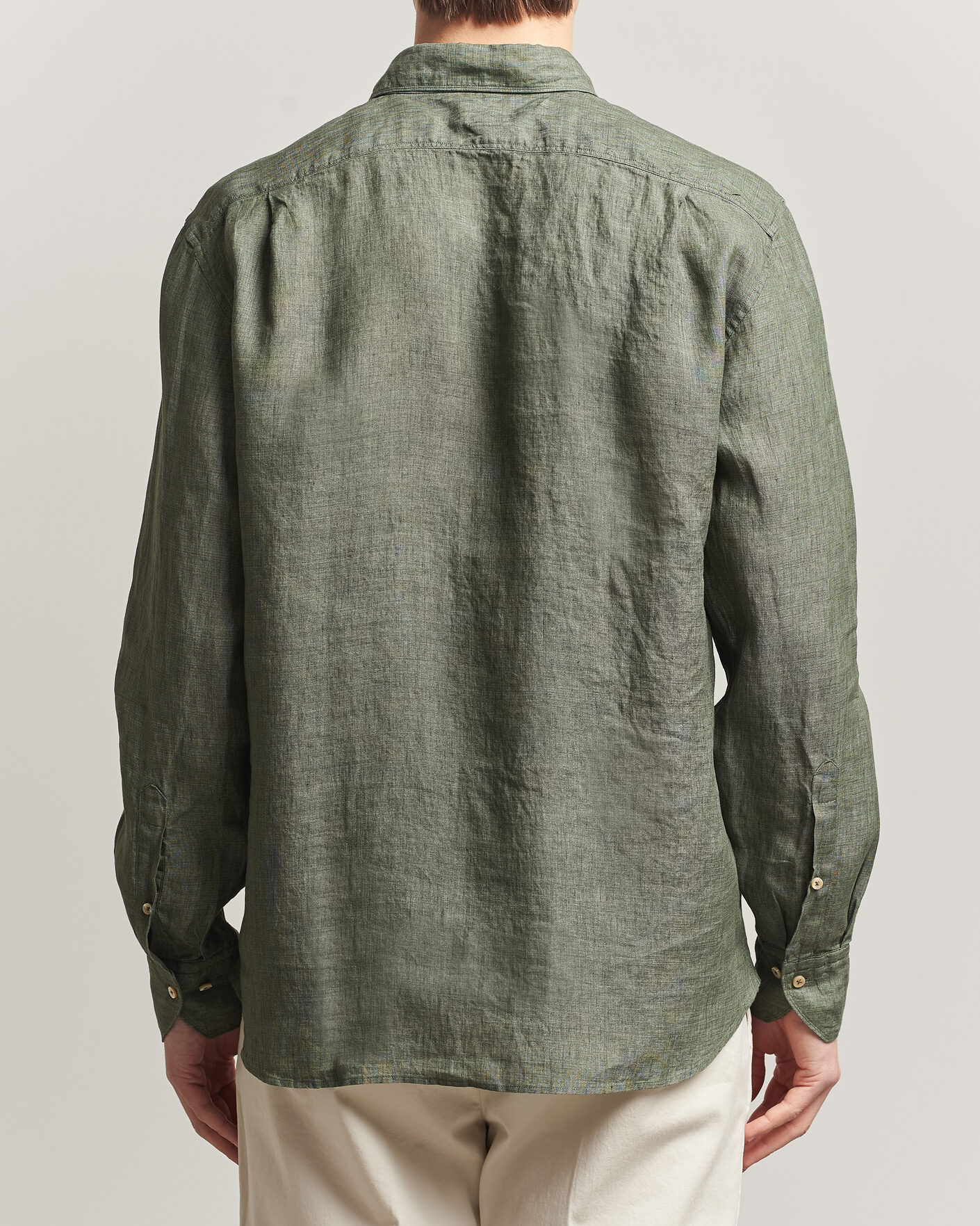 Heren | Overhemden | Stenströms | Regular Fit Cut Away Linen Shirt Green
