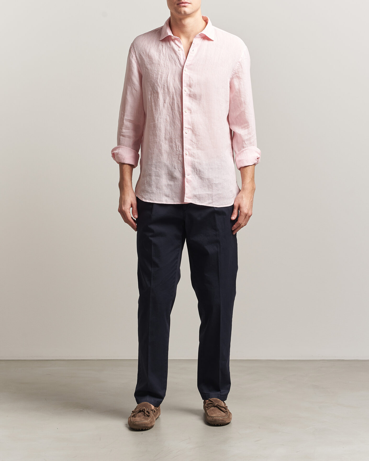Heren | Overhemden | Stenströms | Regular Fit Cut Away Linen Shirt Soft Pink