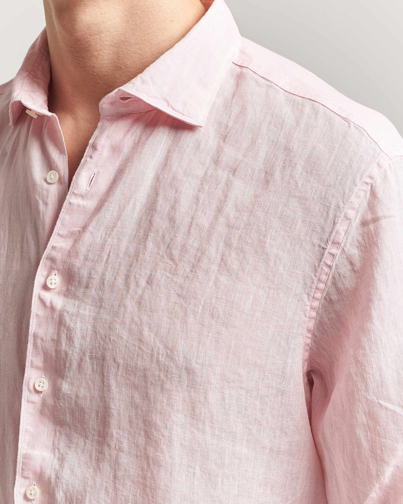Heren | Overhemden | Stenströms | Regular Fit Cut Away Linen Shirt Soft Pink