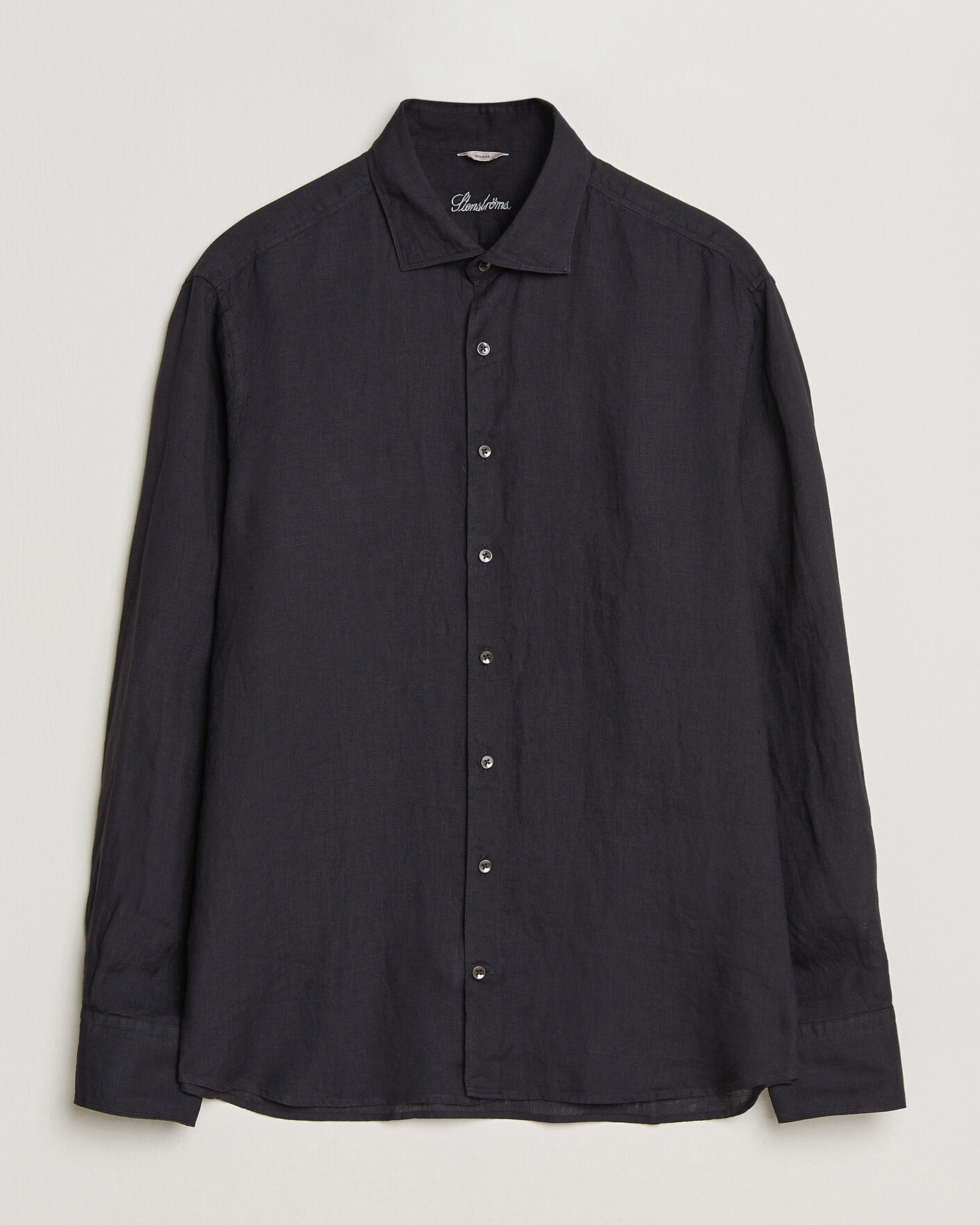 Heren | Overhemden | Stenströms | Regular Fit Cut Away Linen Shirt Black