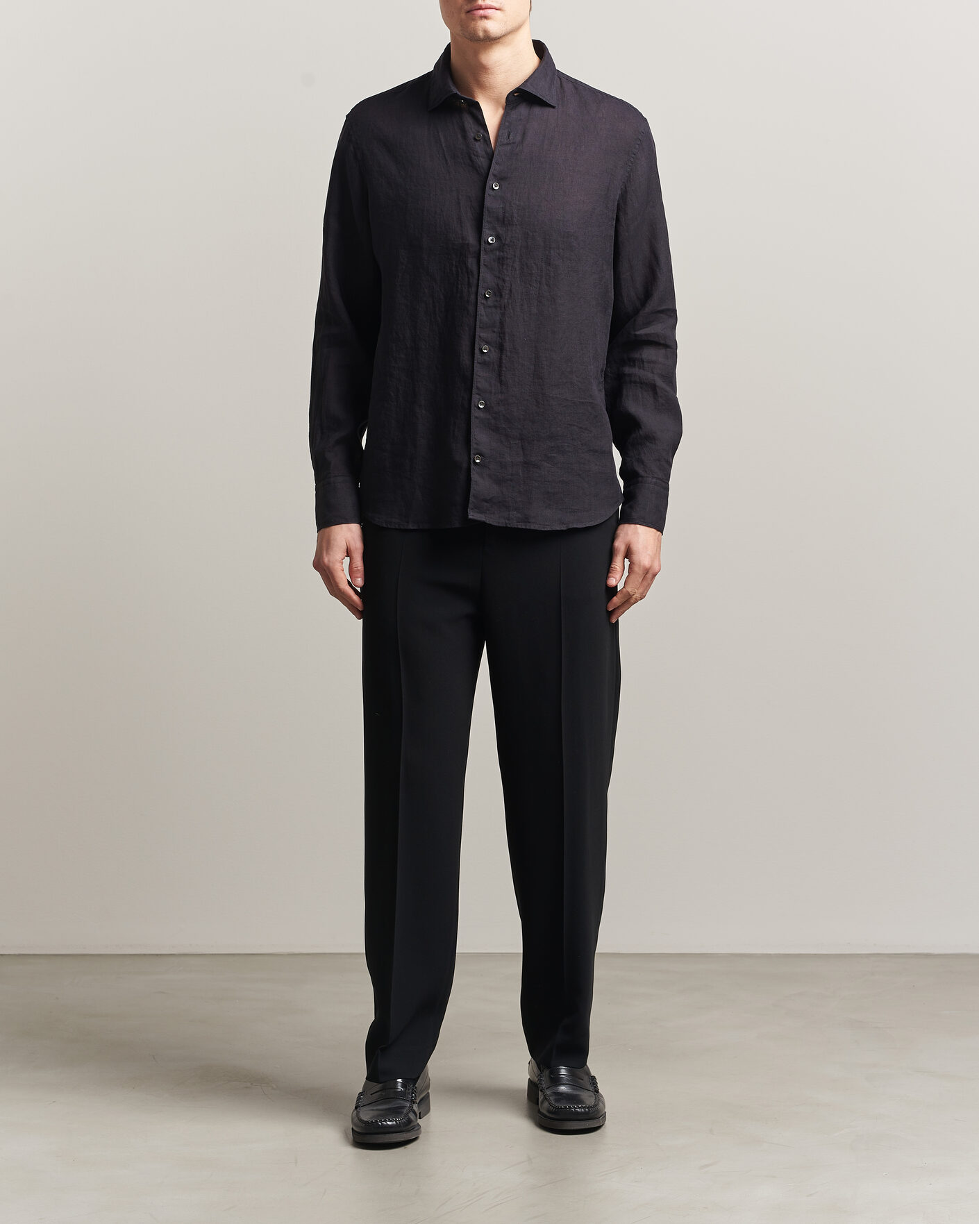 Heren | Overhemden | Stenströms | Regular Fit Cut Away Linen Shirt Black