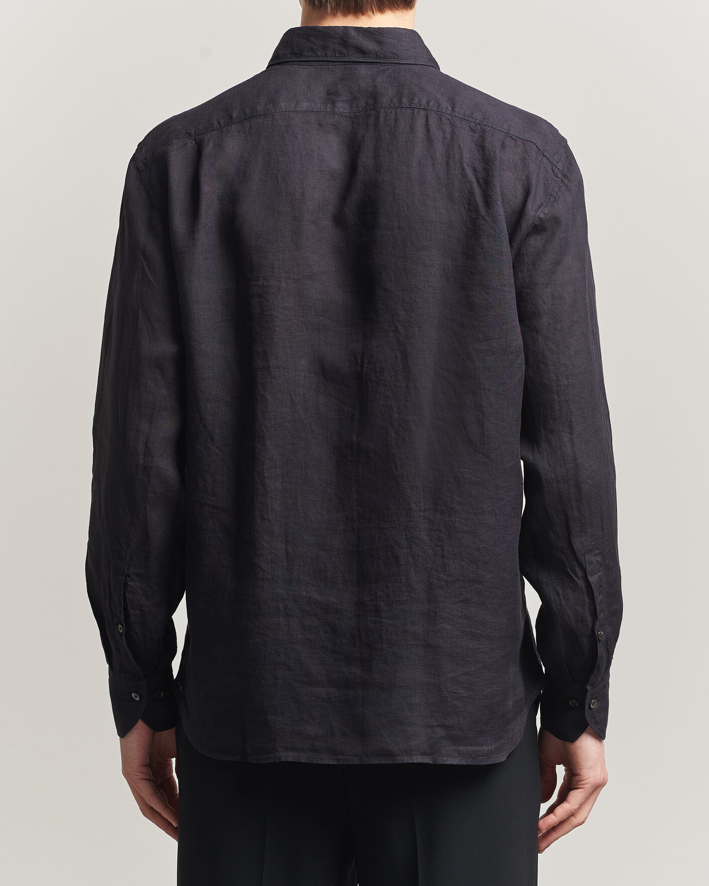 Heren | Overhemden | Stenströms | Regular Fit Cut Away Linen Shirt Black