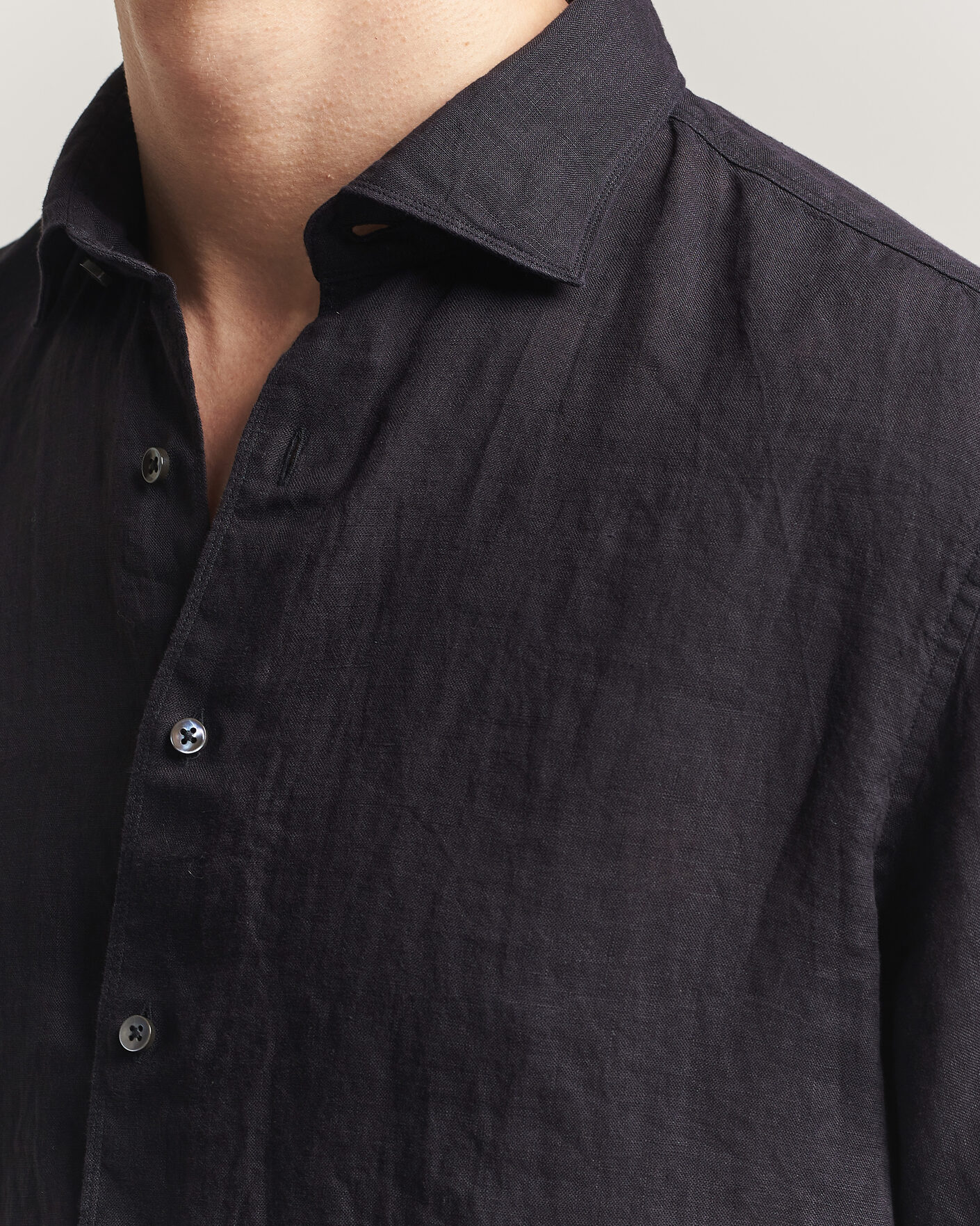 Heren | Overhemden | Stenströms | Regular Fit Cut Away Linen Shirt Black