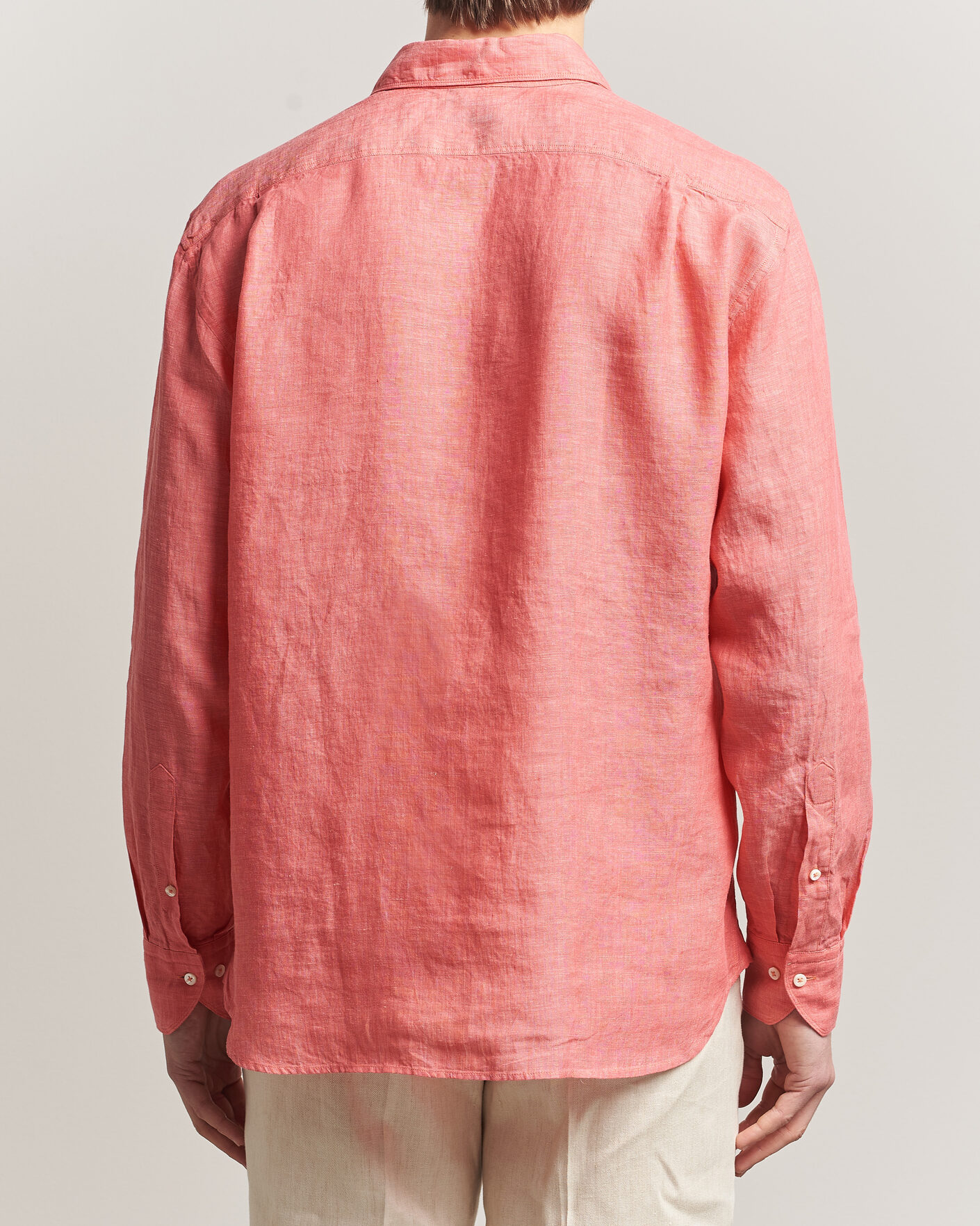 Heren | Overhemden | Stenströms | Regular Fit Cut Away Linen Shirt Raspberry