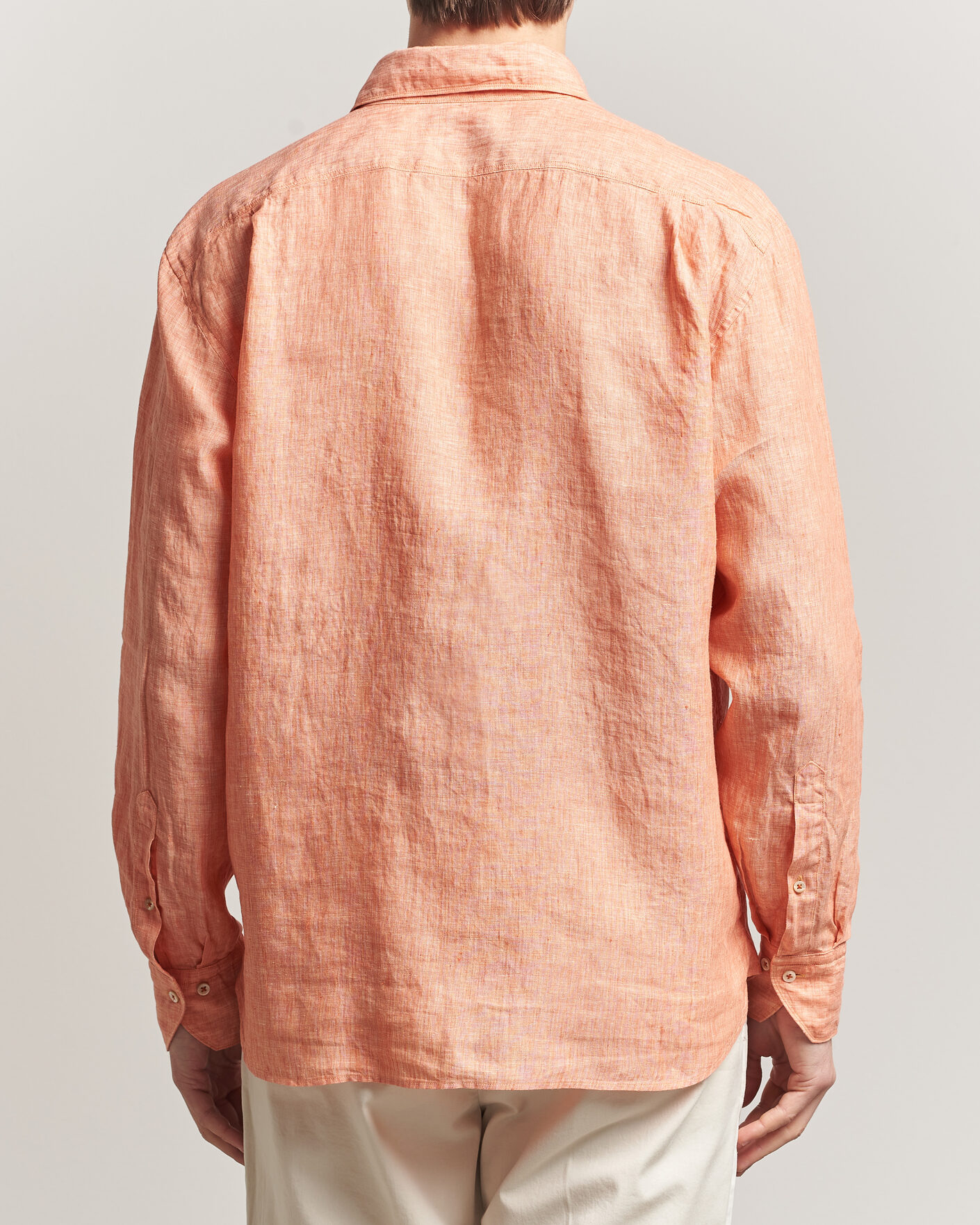 Heren | Overhemden | Stenströms | Regular Fit Cut Away Linen Shirt Orange