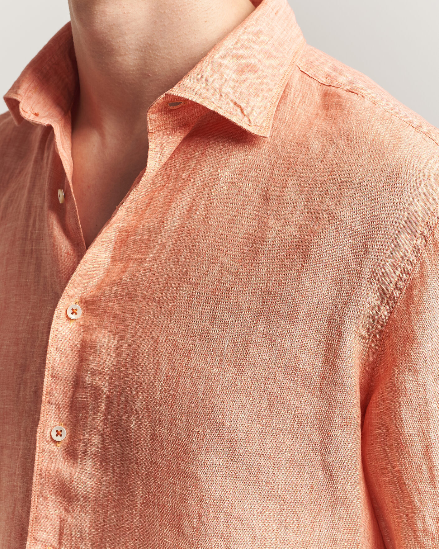 Heren | Overhemden | Stenströms | Regular Fit Cut Away Linen Shirt Orange