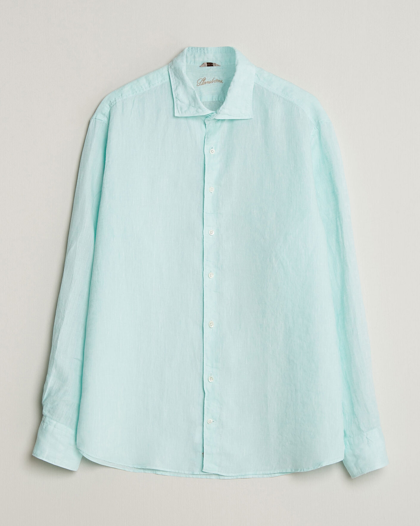 Heren | Overhemden | Stenströms | Regular Fit Cut Away Linen Shirt Mint