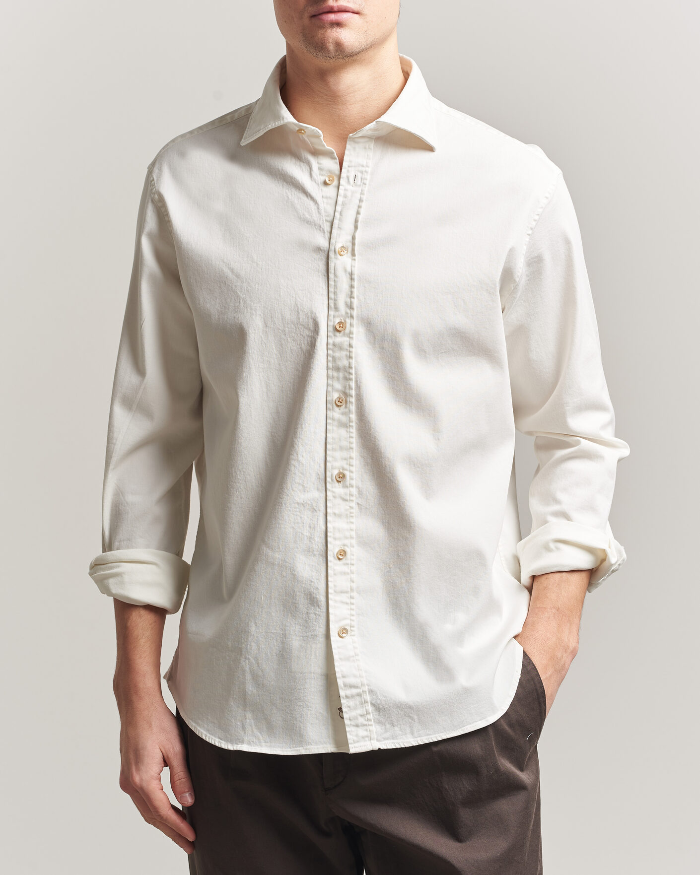 Heren | Overhemden | Stenströms | Regular Fit Garment Washed Denim Shirt White