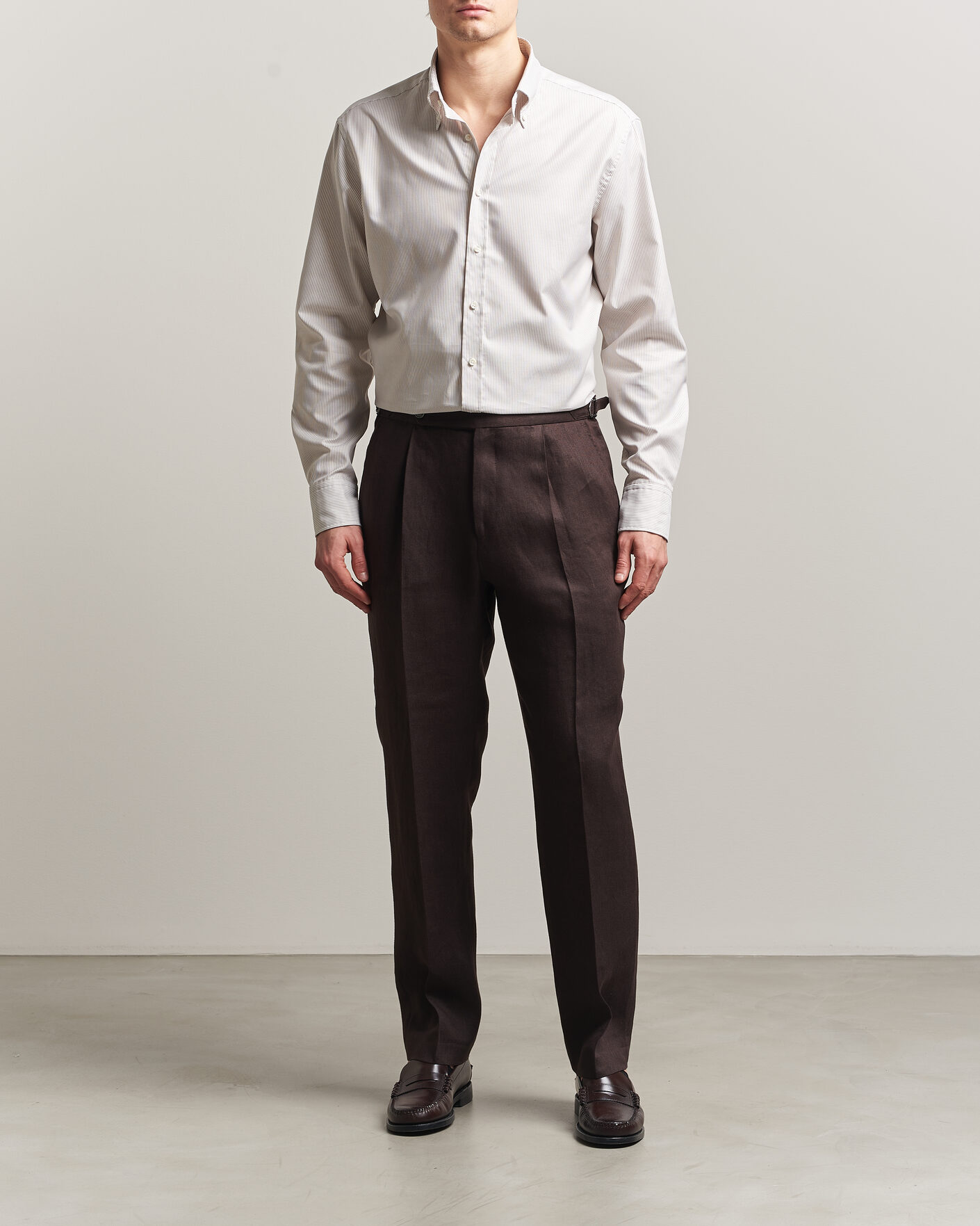 Heren | Overhemden | Stenströms | Regular Fit Thin Striped Oxford Shirt Beige