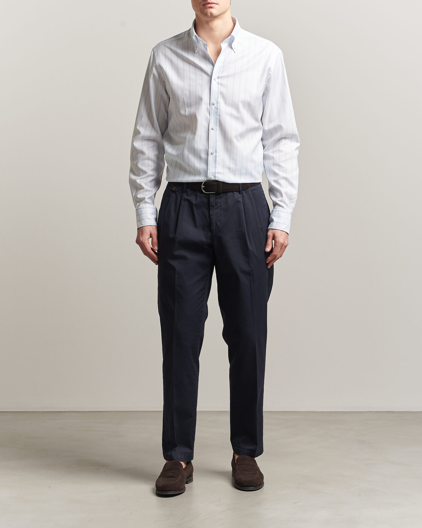 Heren | Overhemden | Stenströms | Regular Fit Striped Oxford Shirt Light Blue