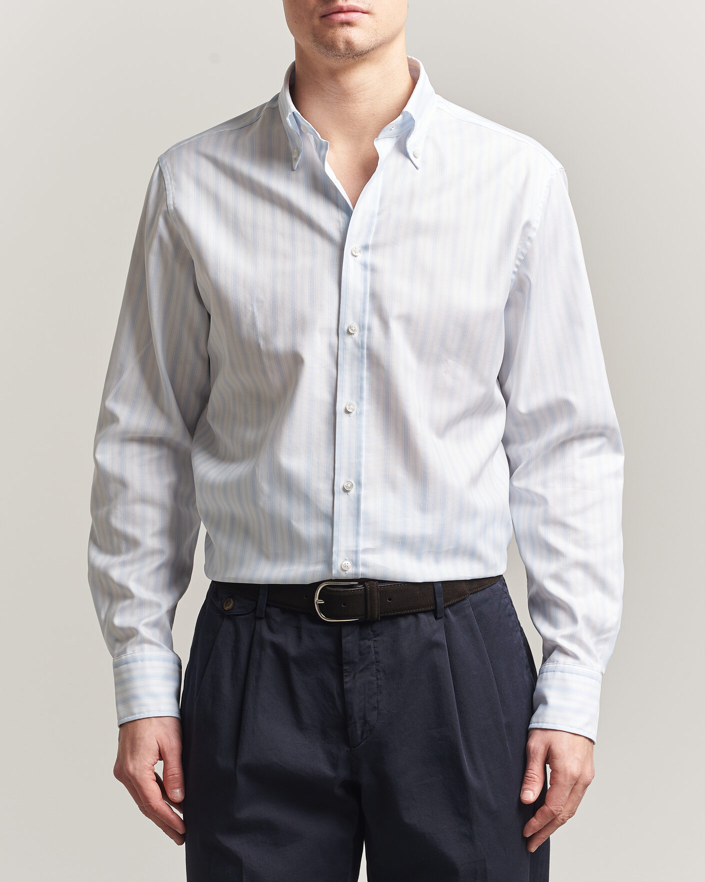 Heren | Overhemden | Stenströms | Regular Fit Striped Oxford Shirt Light Blue