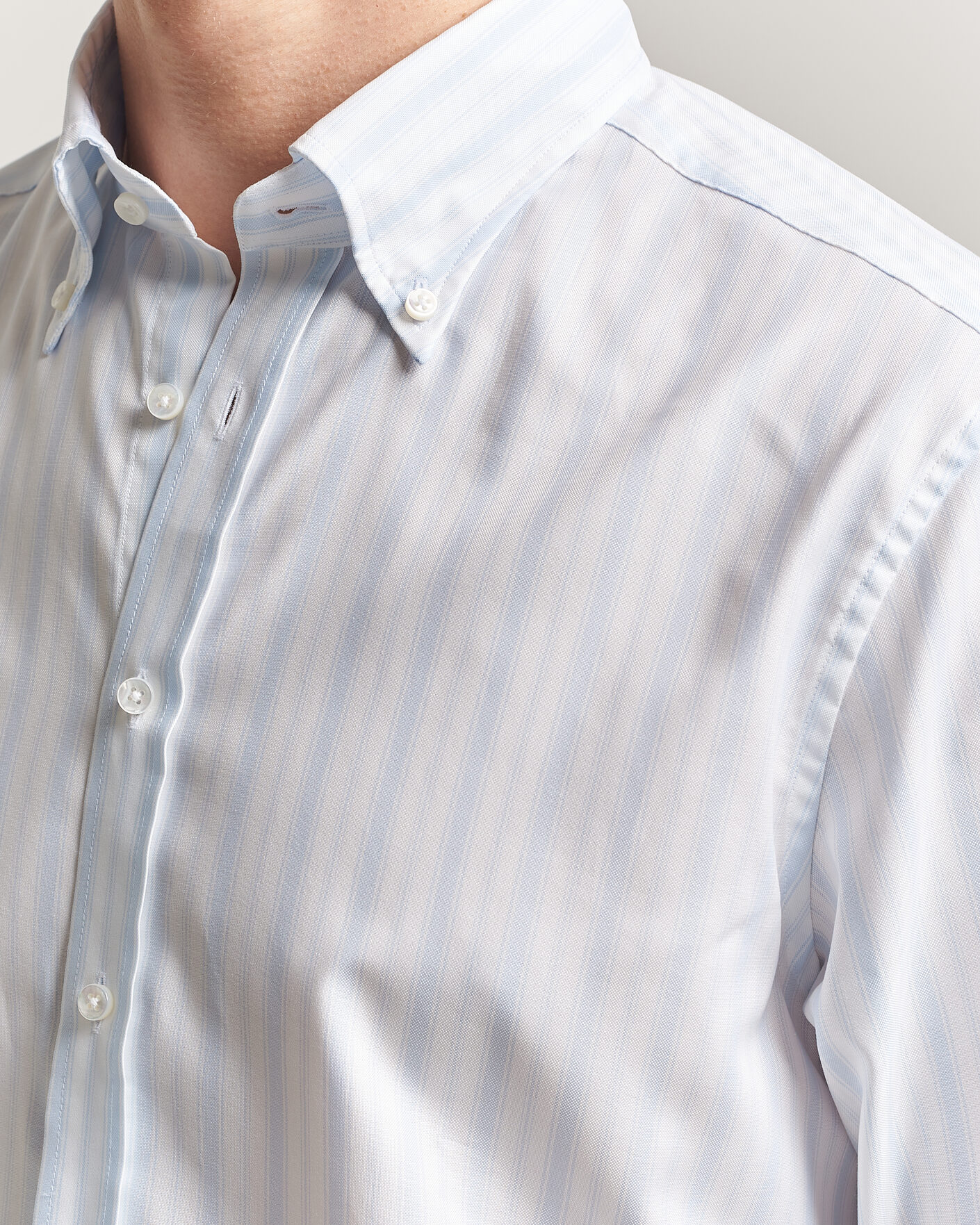 Heren | Overhemden | Stenströms | Regular Fit Striped Oxford Shirt Light Blue
