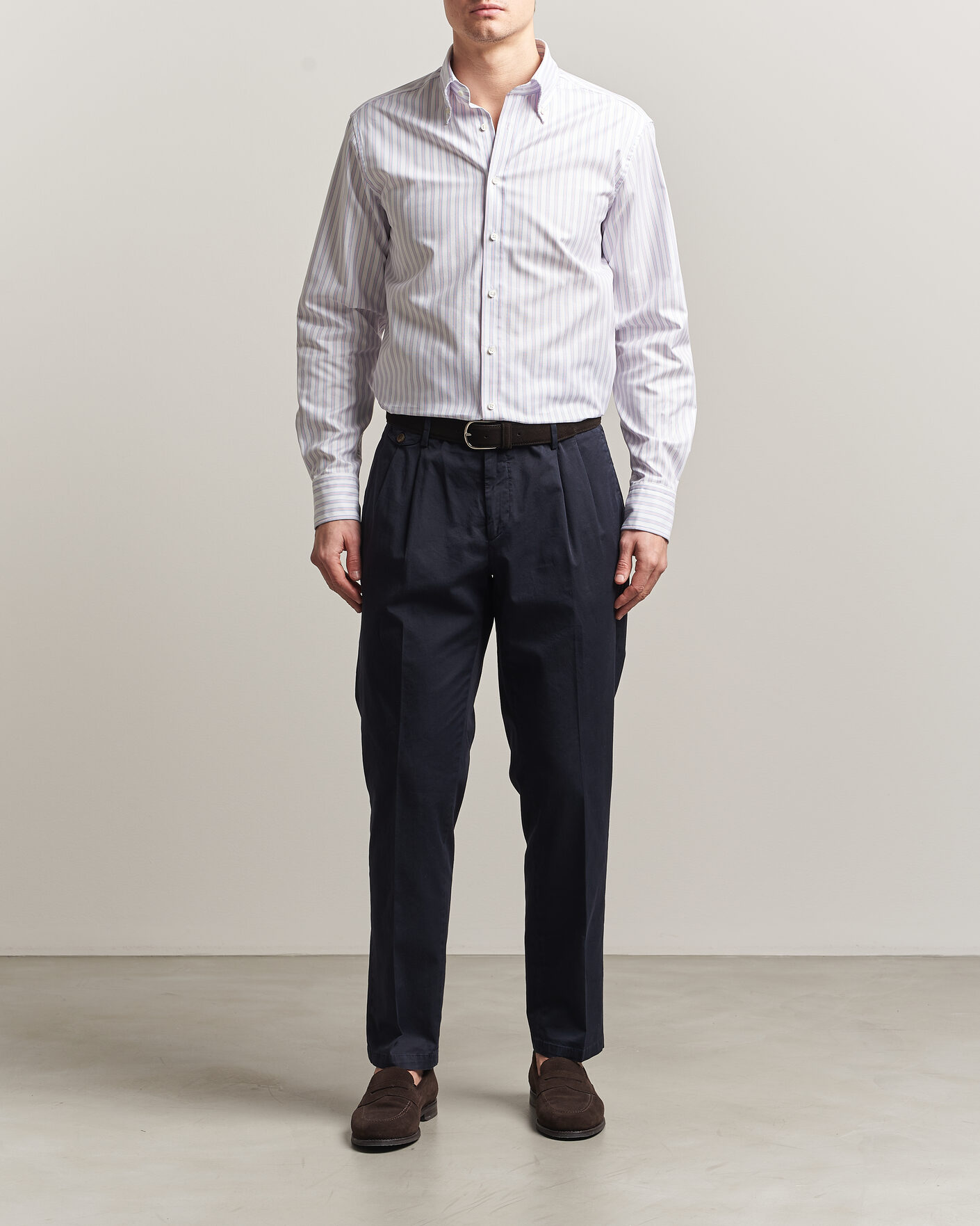 Heren | Overhemden | Stenströms | Regular Fit Multi Striped Oxford Shirt Blue/Pink