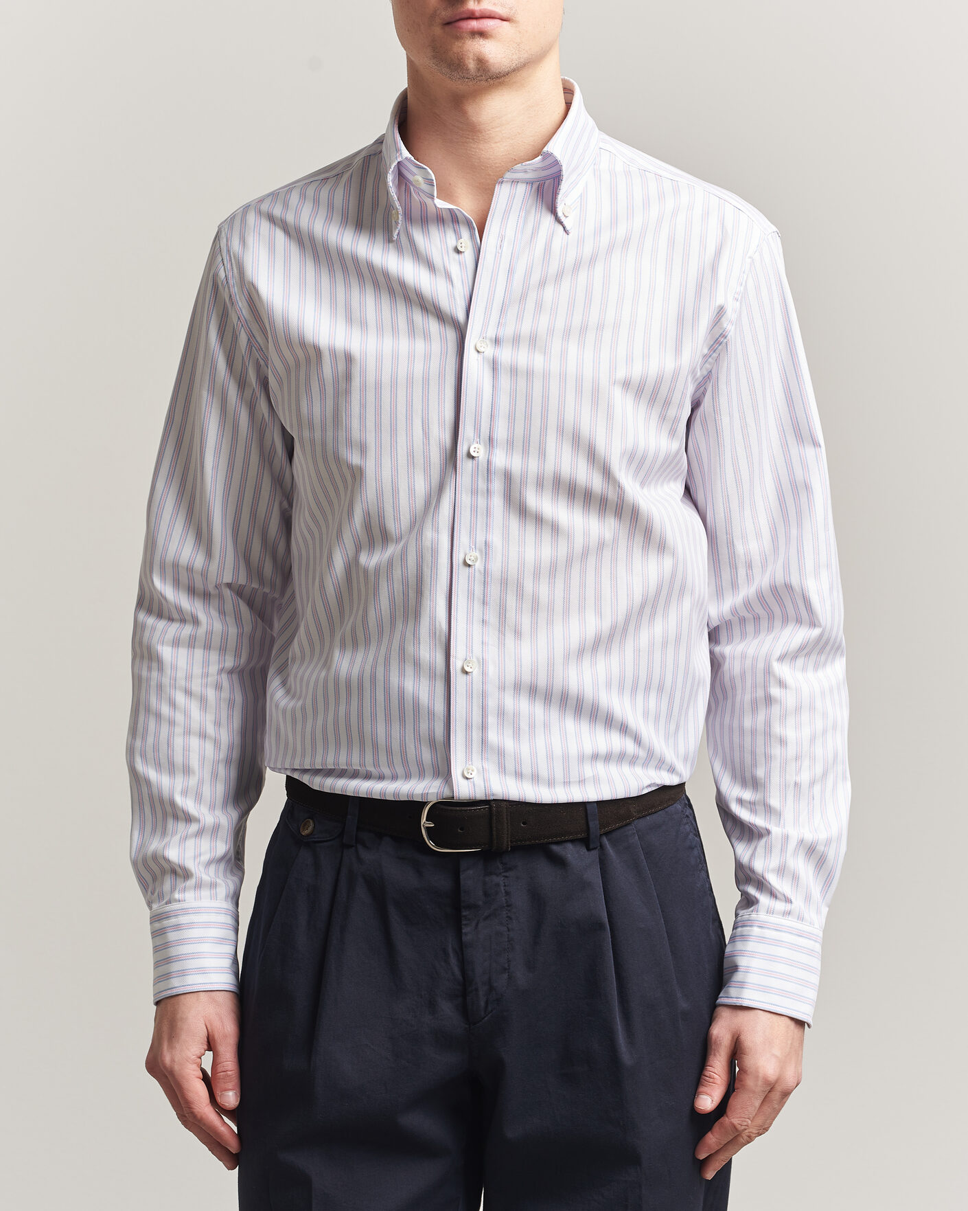 Heren | Overhemden | Stenströms | Regular Fit Multi Striped Oxford Shirt Blue/Pink