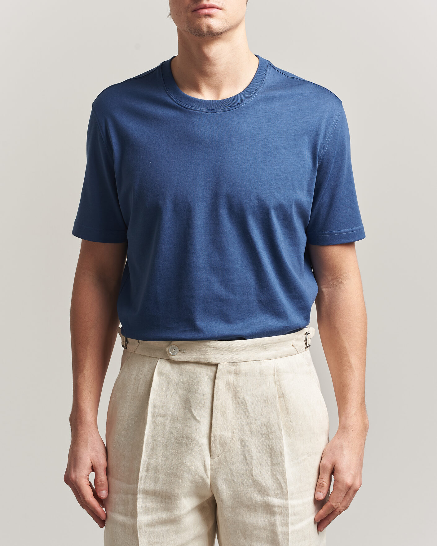 Heren | T-shirts | Eton | Supima Cotton Crew Neck T-Shirt Mid Blue