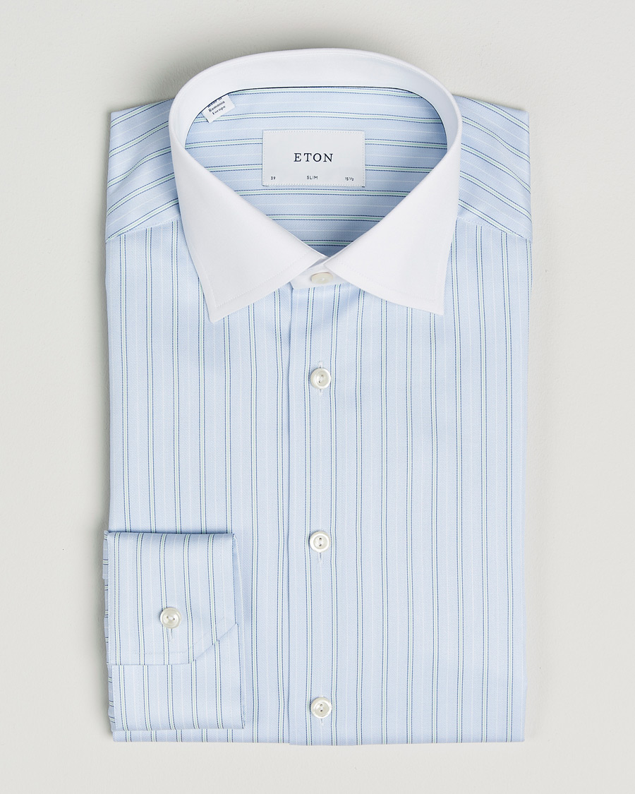Heren | Overhemden | Eton | Slim Fit Signature Twill Striped Shirt Light Blue