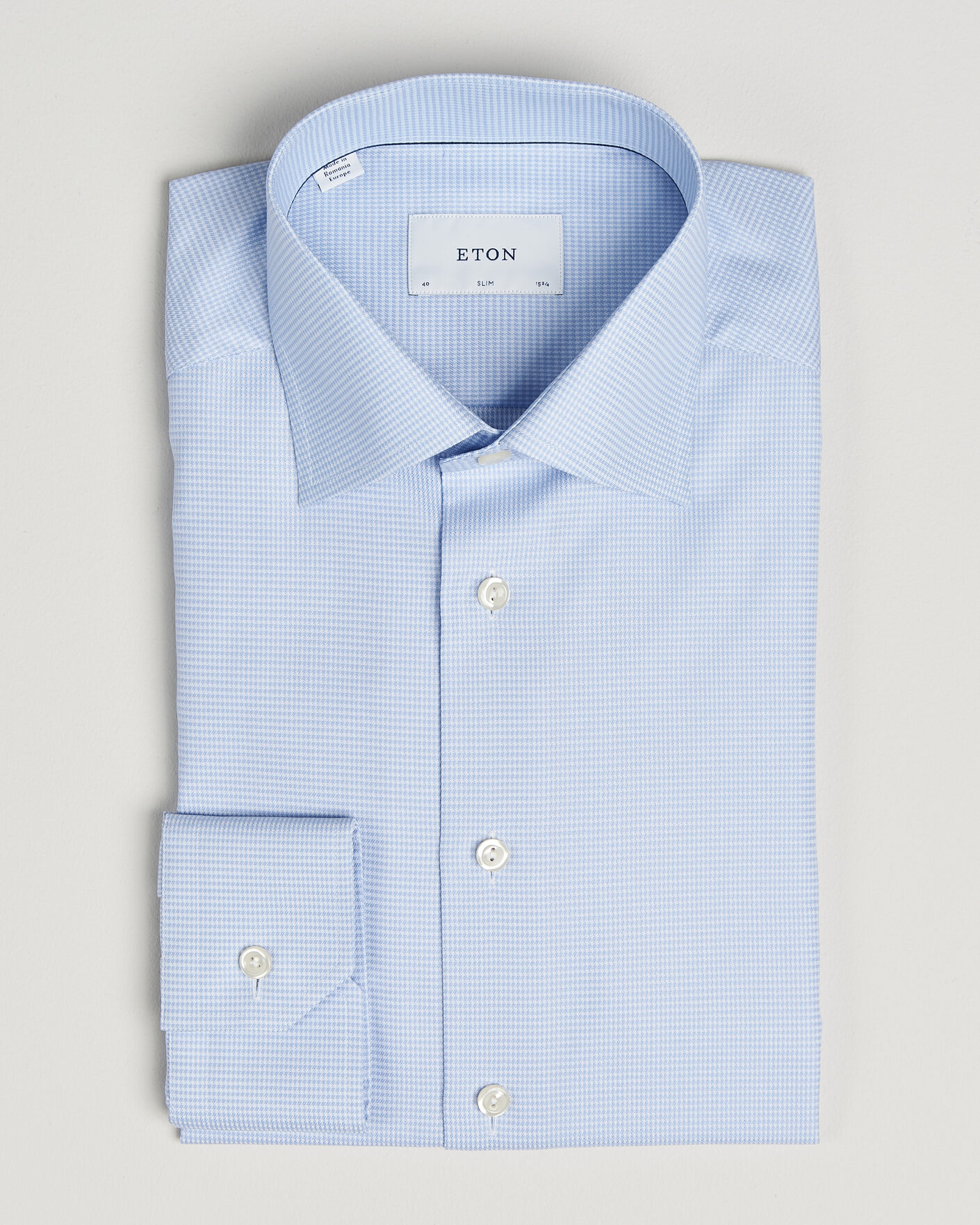 Heren | Overhemden | Eton | Slim Fit Signature Twill Houndstooth Shirt Light Blue